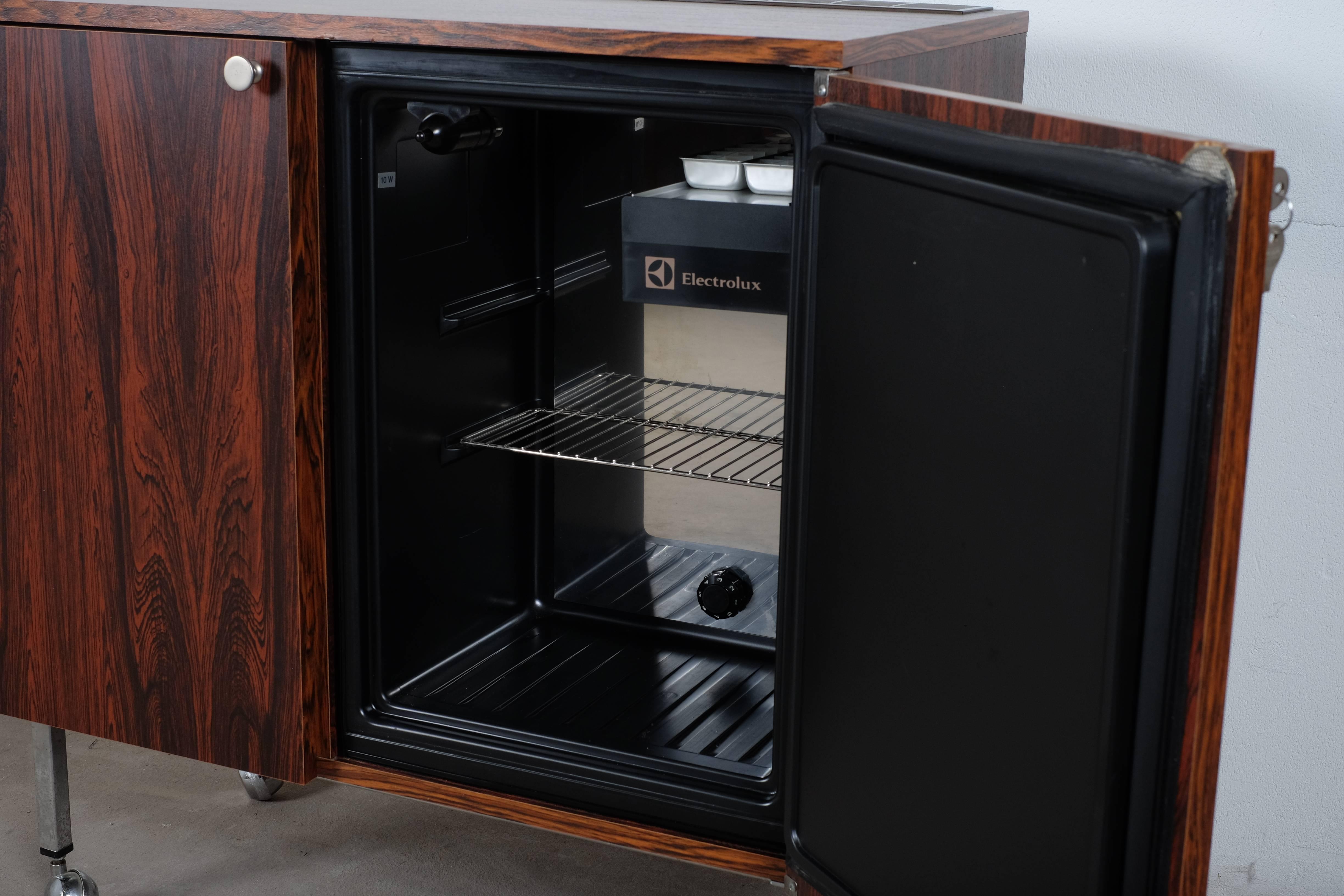 Laminate Danish Mid-Modern Rosewood Bar with Fridge For Sale