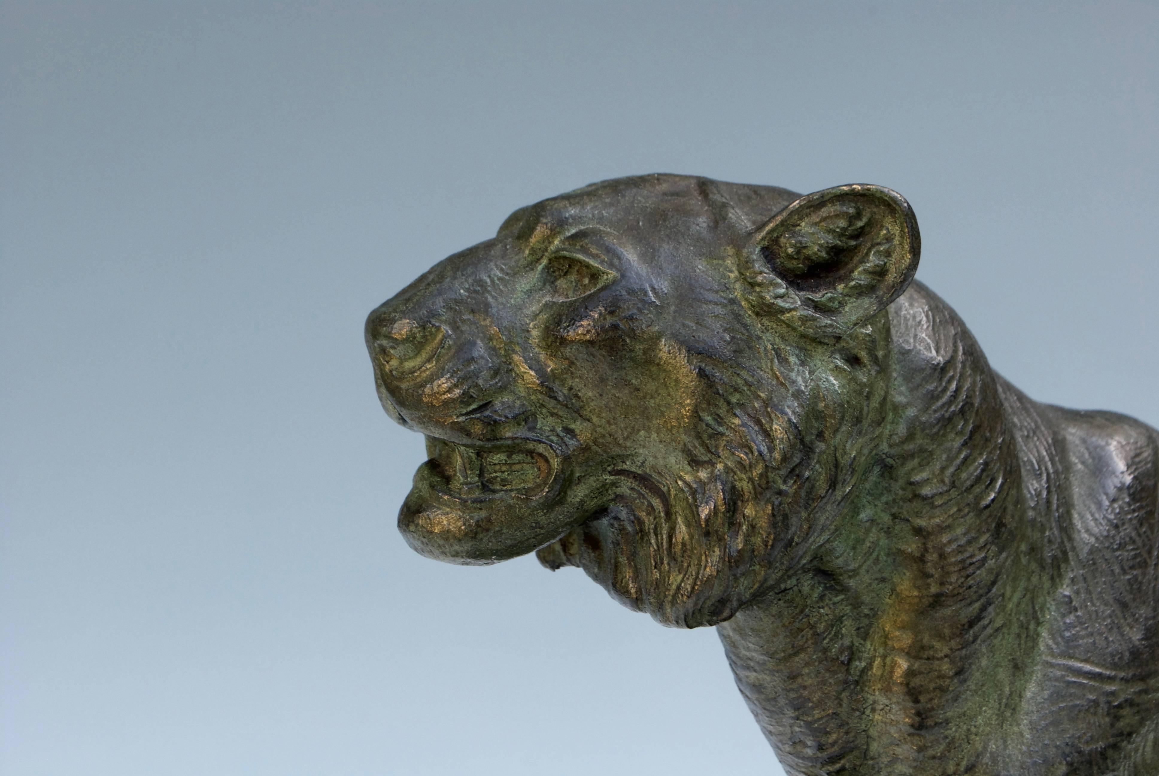 Late 19th Century Paul Edouard Delabrierre French Bronze sculpture of a Tiger For Sale