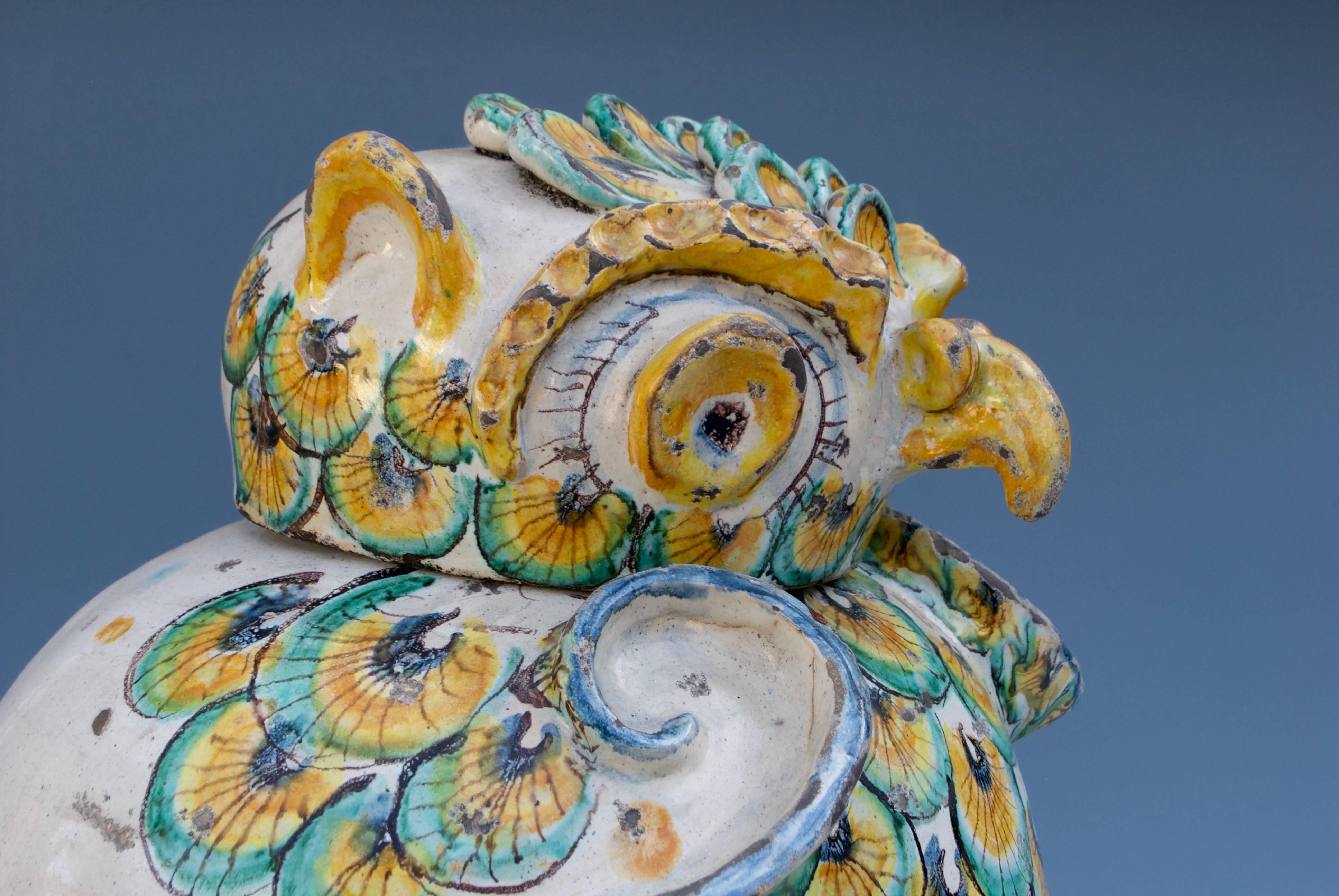20th Century Italian Majolica Jar of an Owl For Sale
