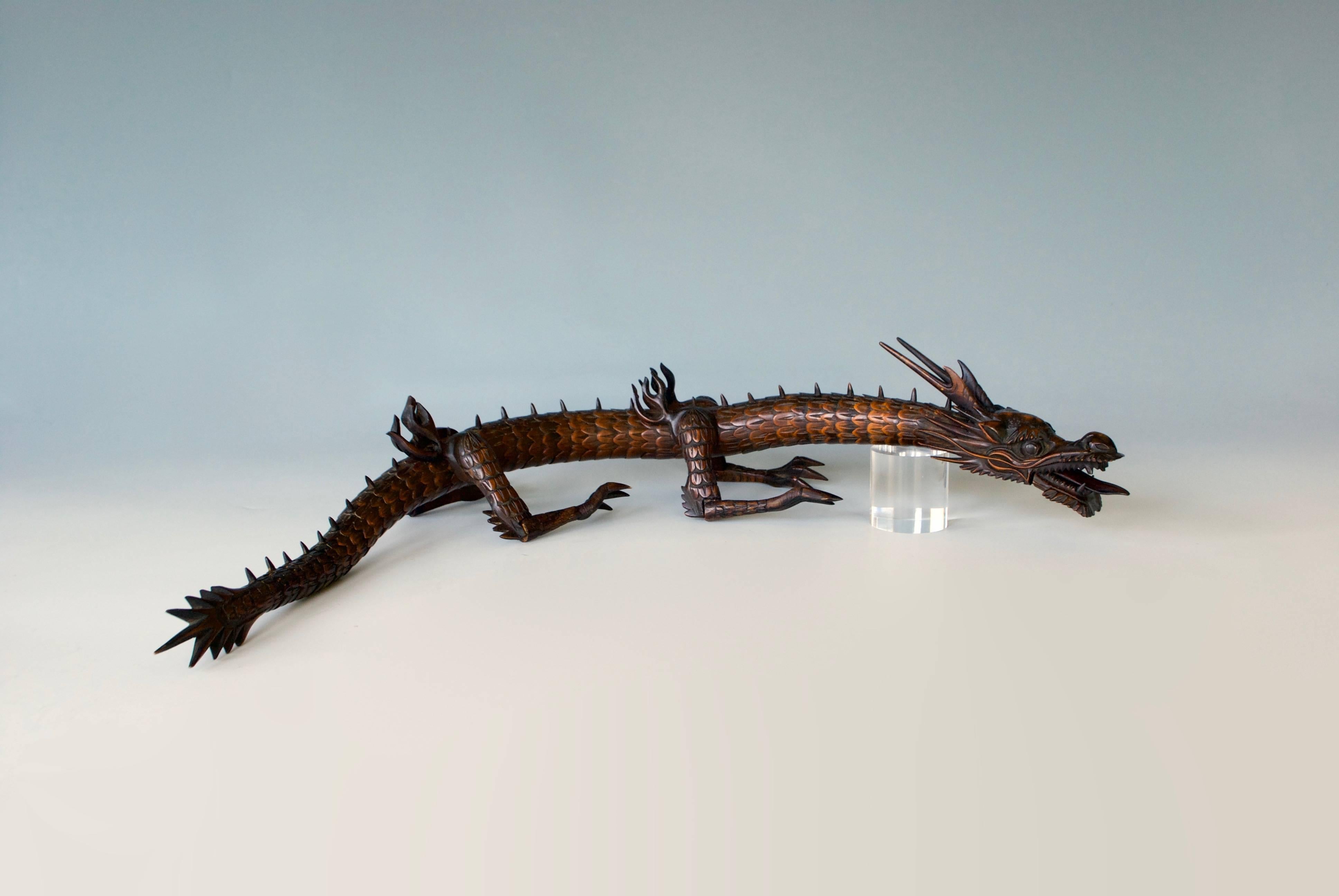 Japanese Fully Articulated Boxwood sculpture of a Dragon For Sale