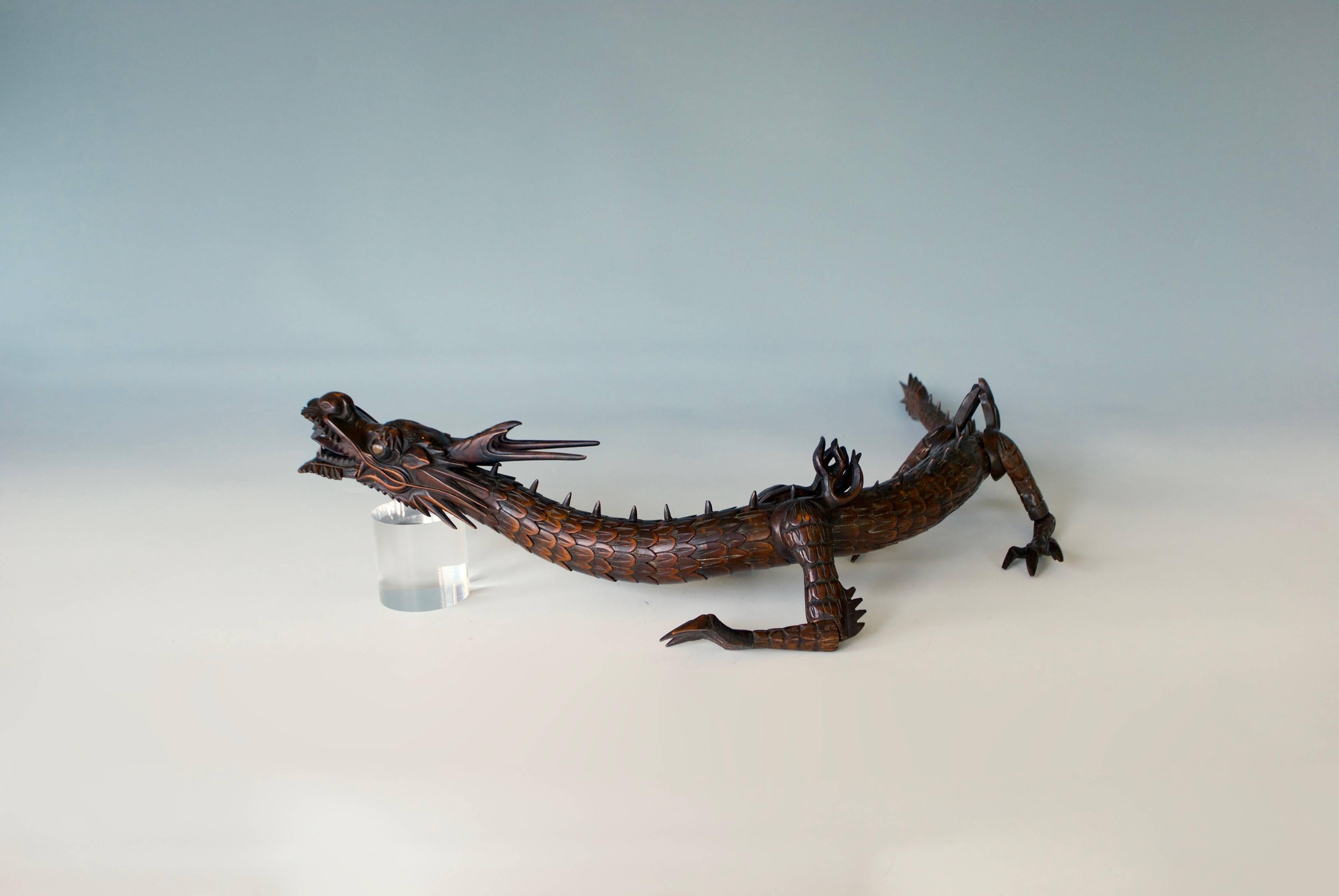 19th Century Fully Articulated Boxwood sculpture of a Dragon For Sale