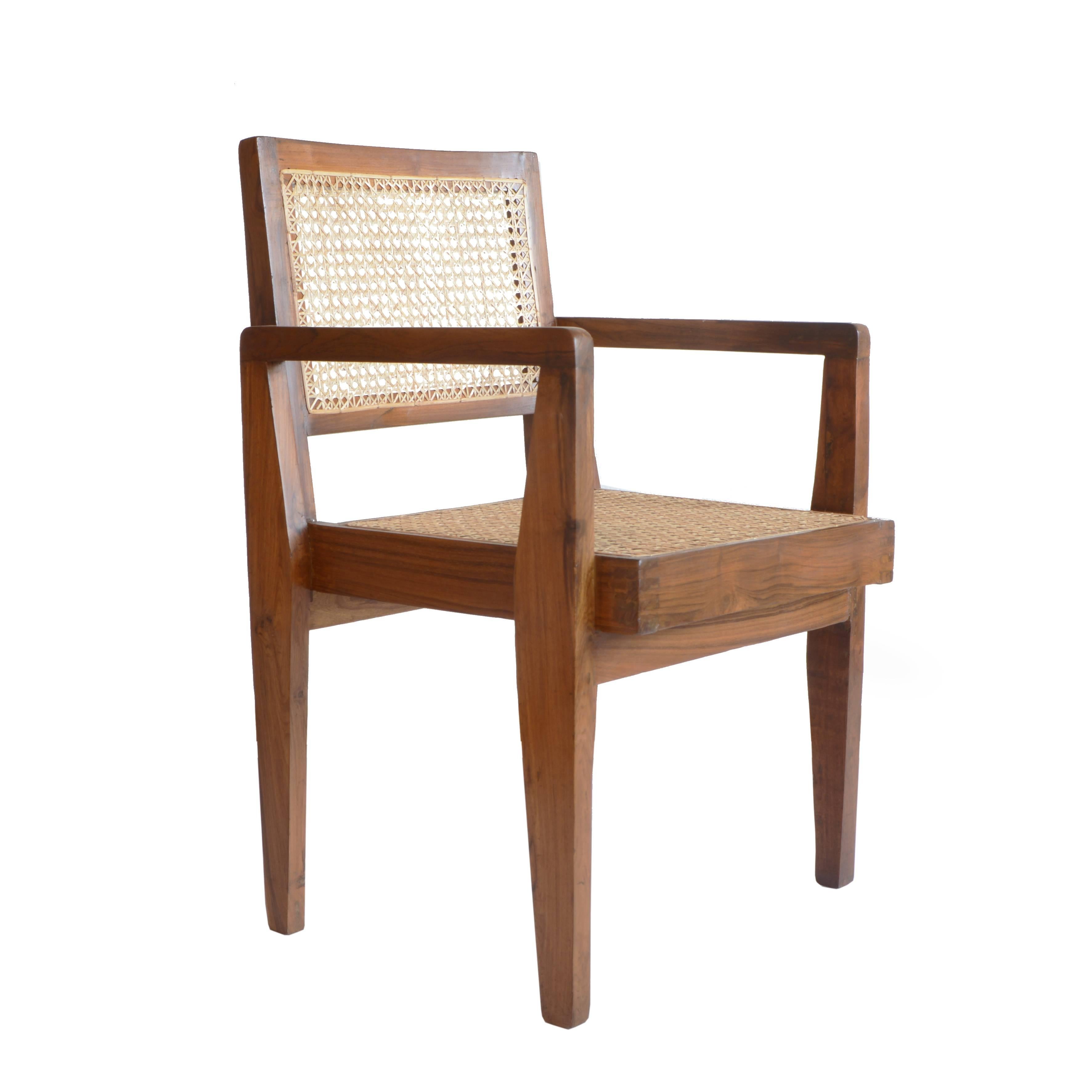 Pierre Jeanneret Chandigarh Cane Teak Chair Called Clerk's Chair