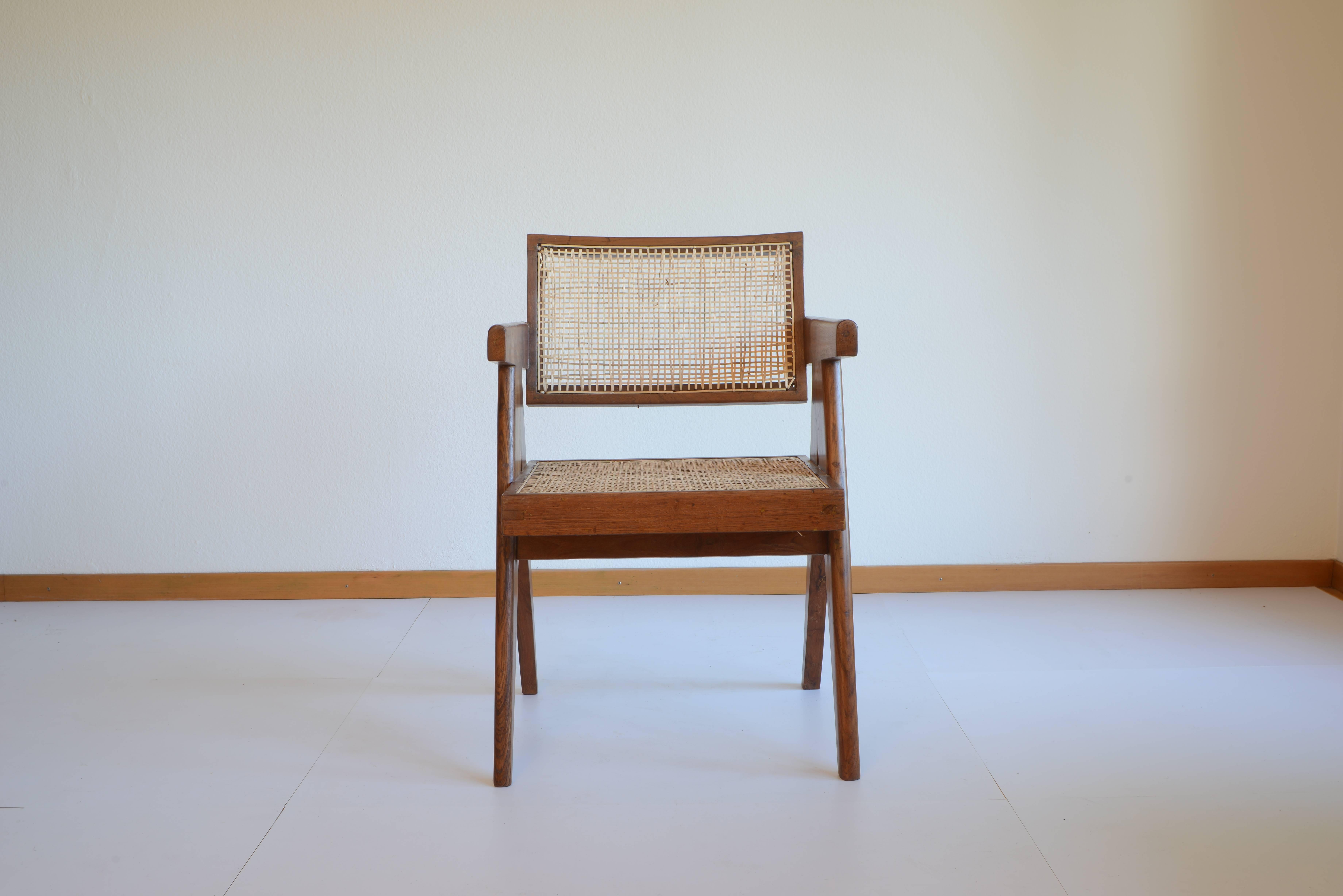 Mid-Century Modern Pierre Jeanneret Office Cane Chair PJ-SI-28-A from Chandigarh