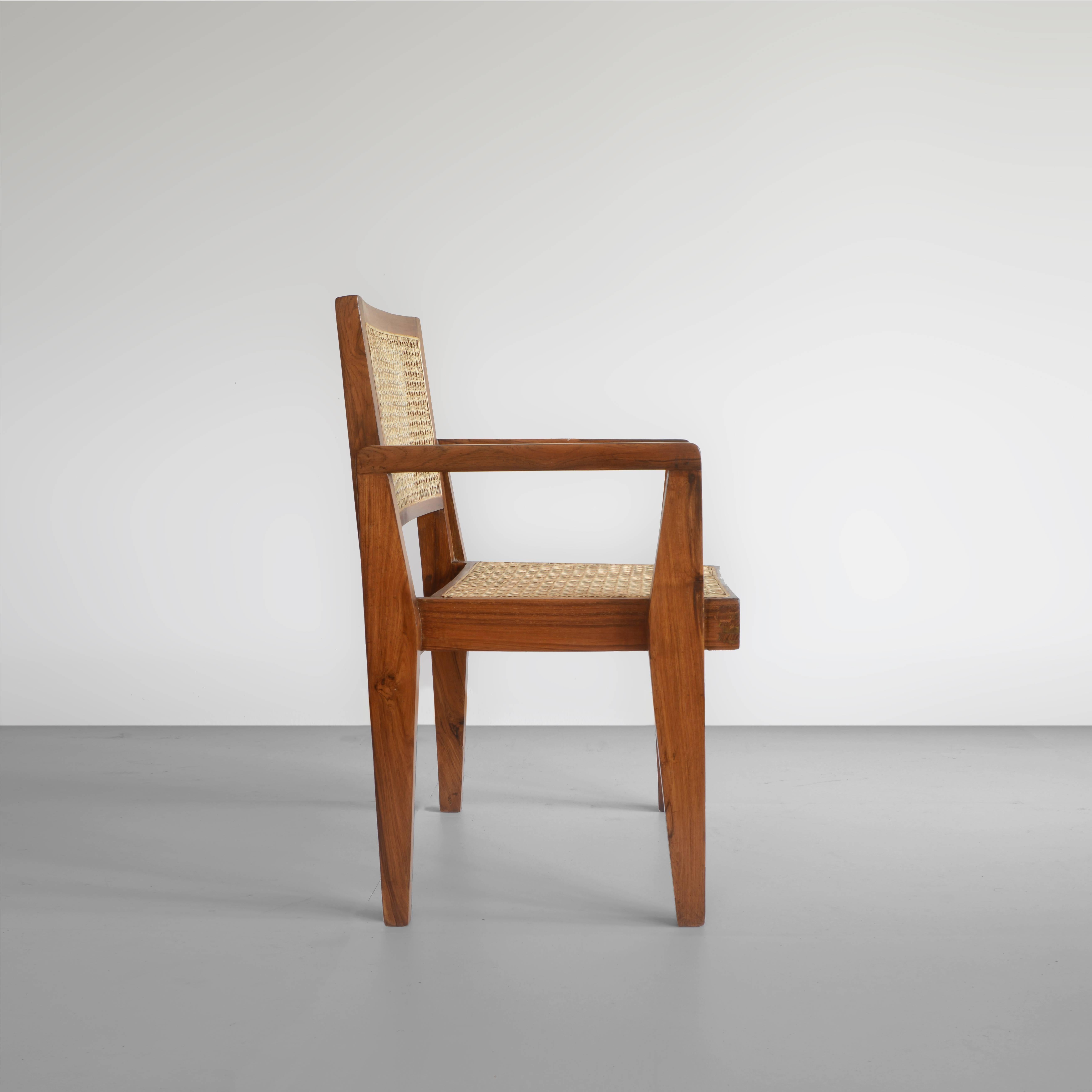 Pierre Jeanneret Chandigarh Cane Teak Chair Called Clerk's Chair at 1stDibs