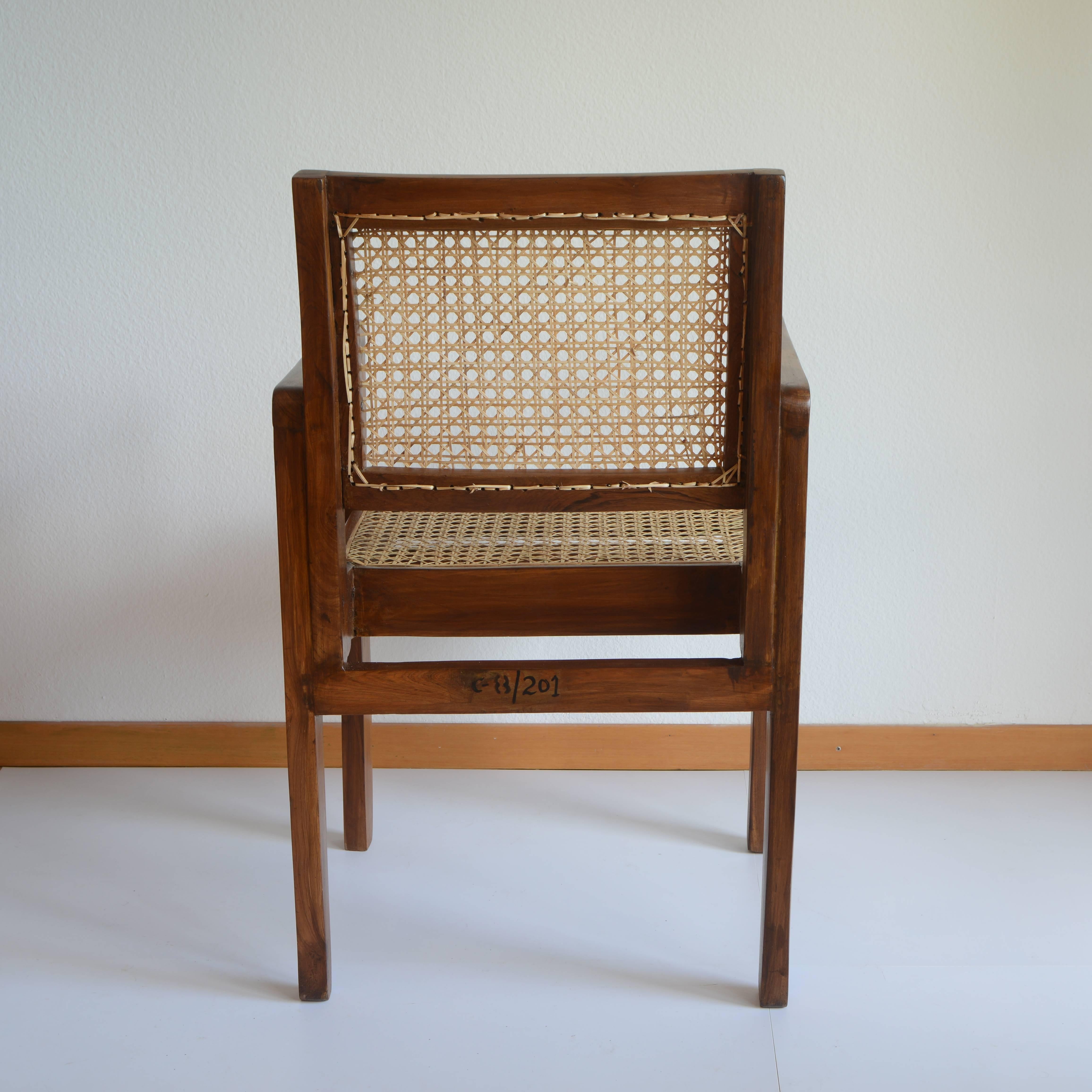Brutalist Pierre Jeanneret Chandigarh Cane Teak Chair Called Clerk's Chair