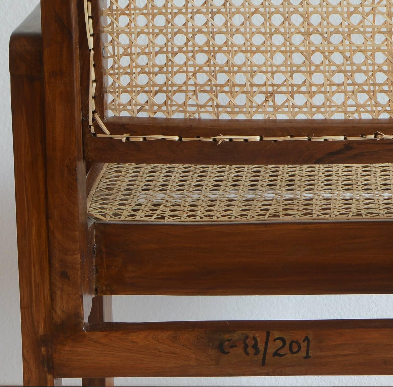 Indian Pierre Jeanneret Chandigarh Cane Teak Chair Called Clerk's Chair