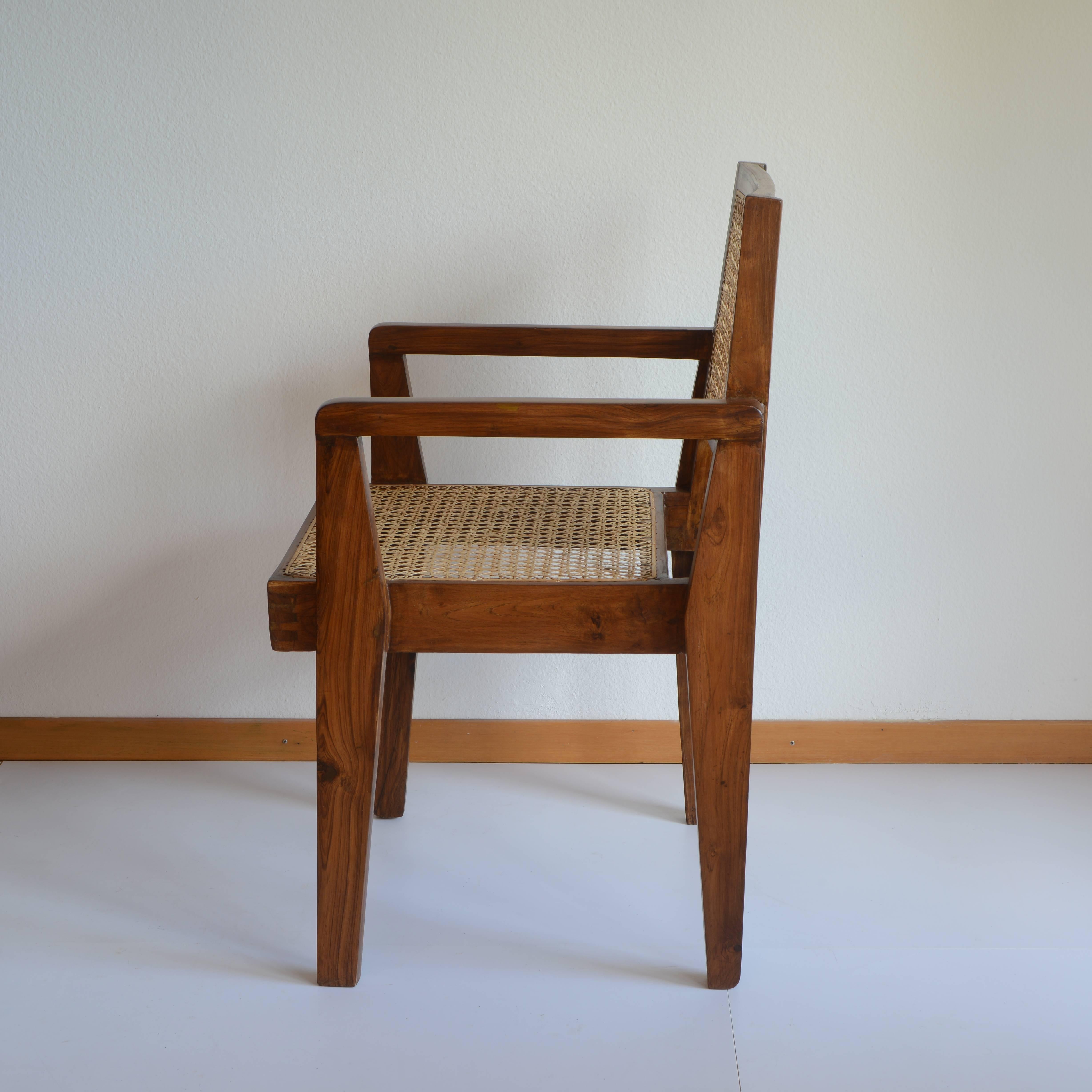 Pierre Jeanneret Chandigarh Cane Teak Chair Called Clerk's Chair In Excellent Condition In Zürich, CH