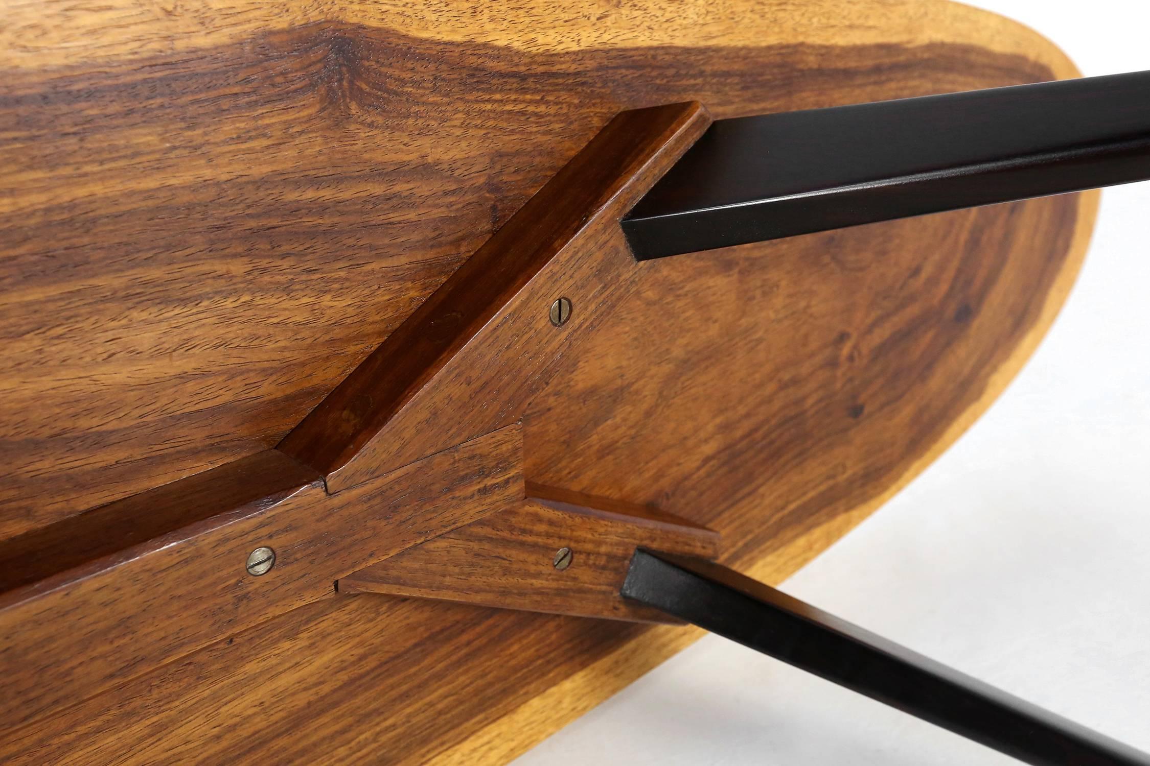 Mid-20th Century Vintage Italian Surfboard Coffee Table in Solid Walnut and Rosewood, 1960s For Sale