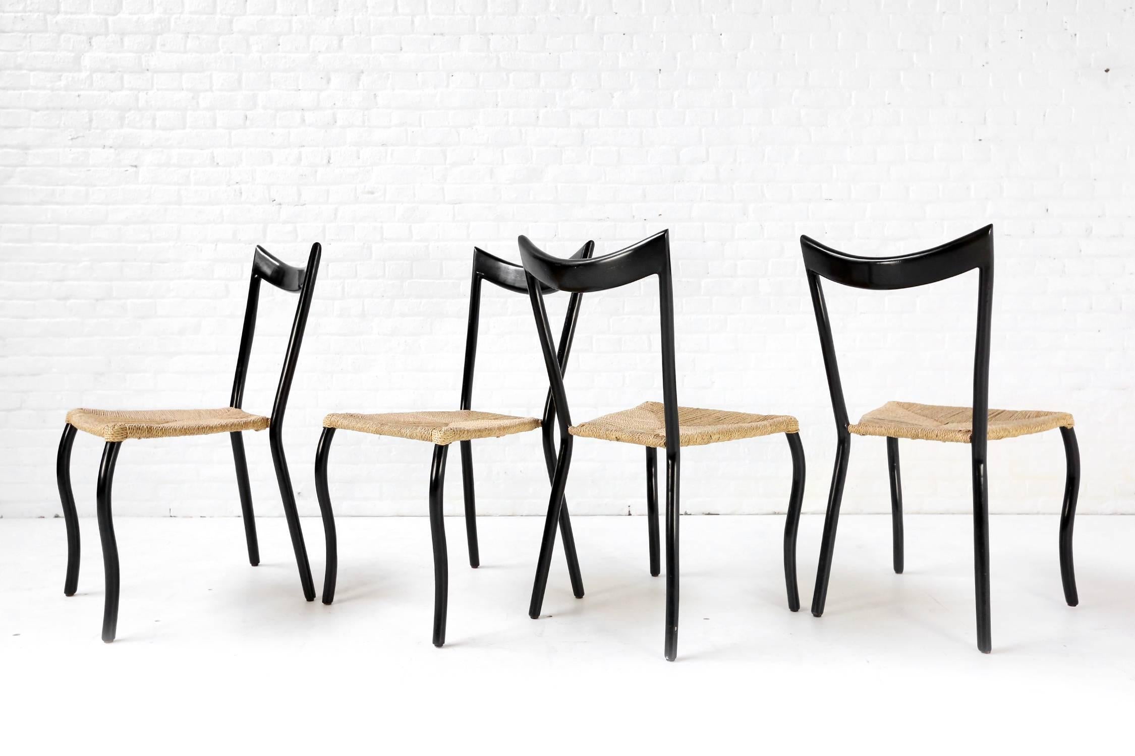 Striking Set of Ebonized Chairs in the Manner of Gio Ponti In Good Condition In Ghent, BE