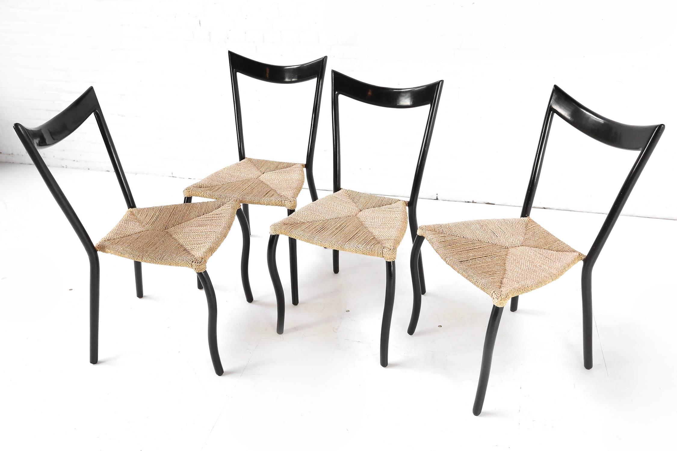 Striking Set of Ebonized Chairs in the Manner of Gio Ponti 1