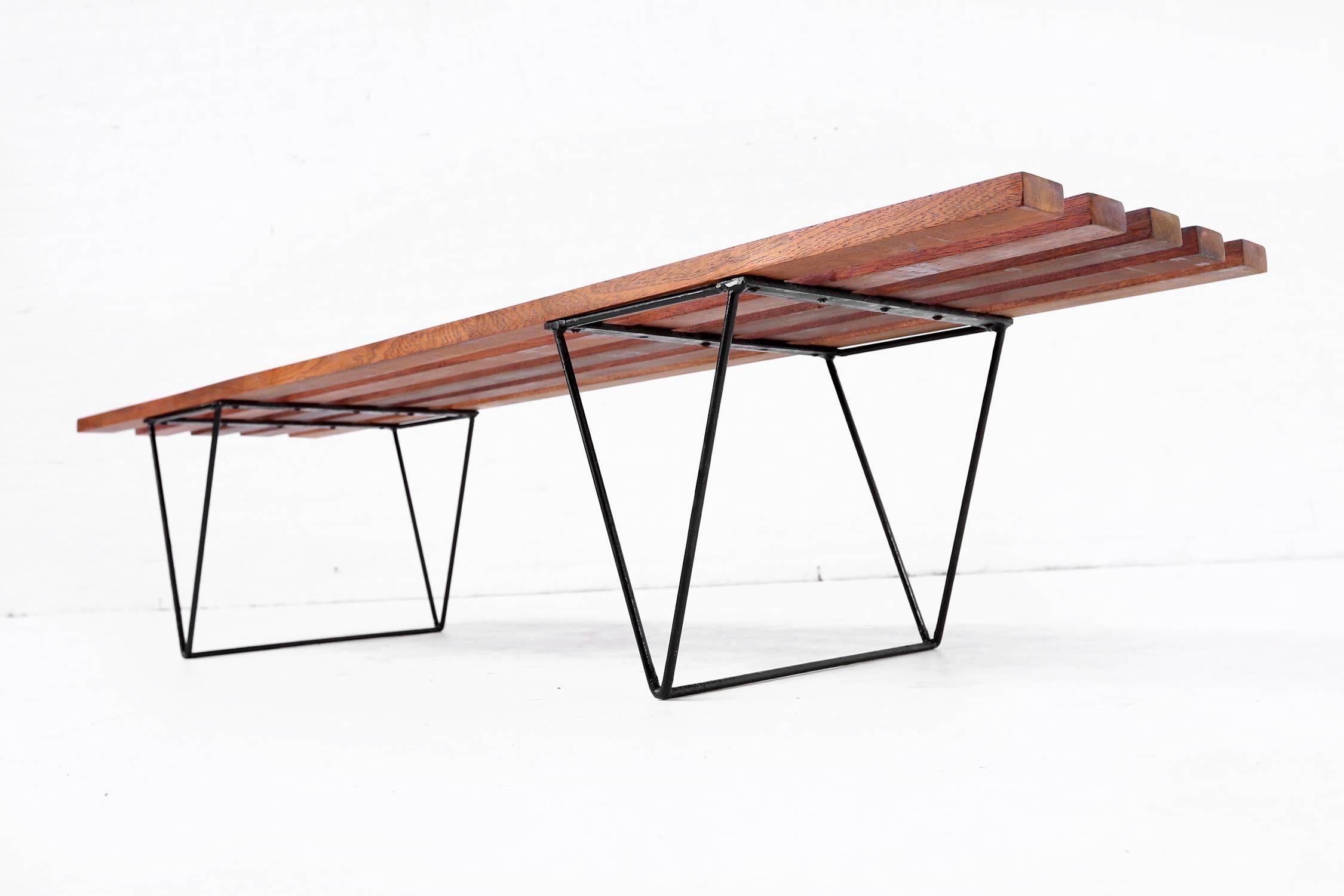 Mid-Century Modern Slatted Bench Robin Day for Hille, 1950s For Sale