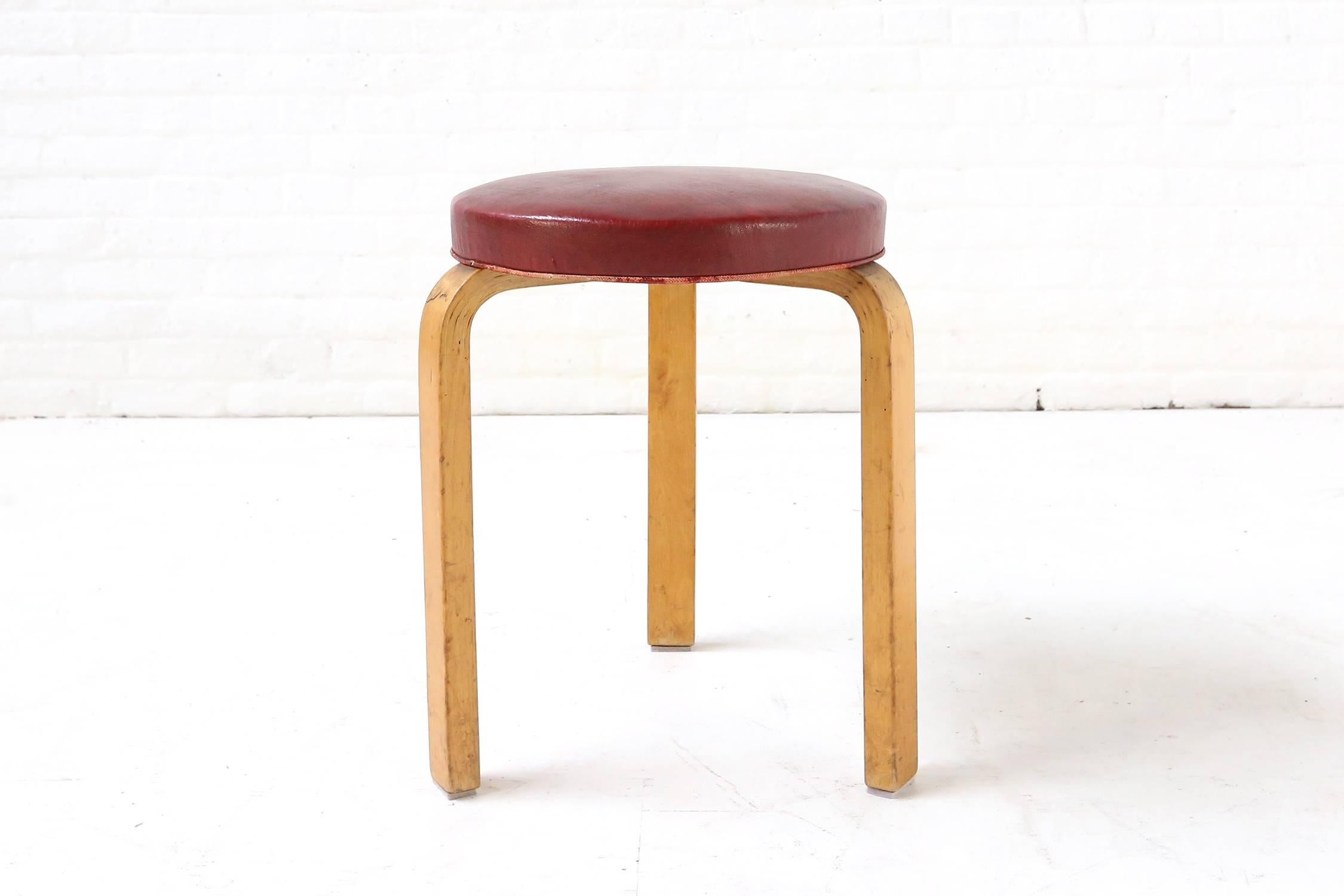 Stool 60 designed by Alvar Aalto in 1933. Manufactured by Artek. The chair is marked with a stamp 