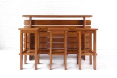 Beautiful Brutalist Bar and Stools in the Manner of Pierre Chapo or Perriand