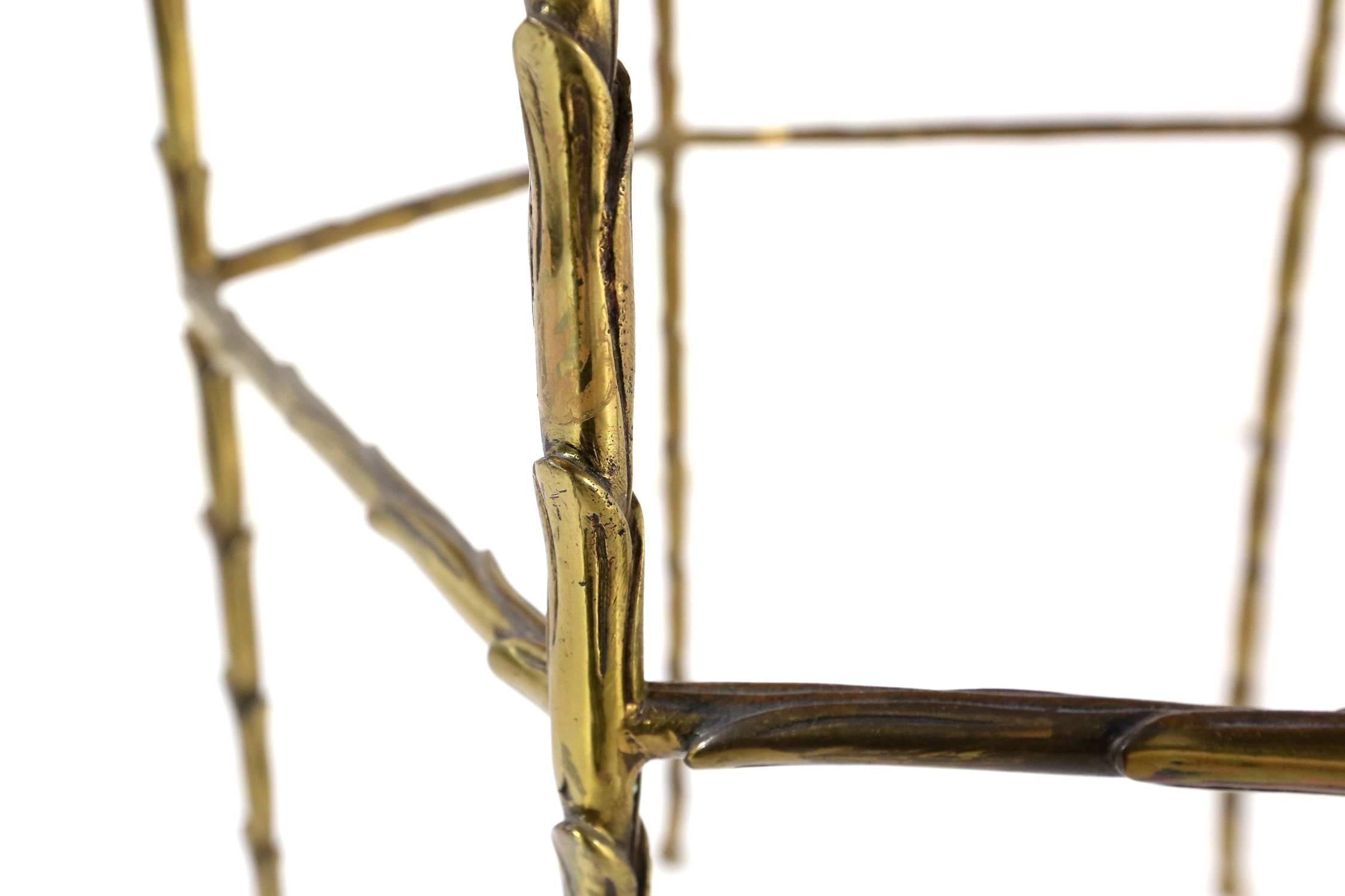 Hollywood Regency French Faux Bamboo Brass Hexagonal Table from Maison Bagues, 1950s For Sale