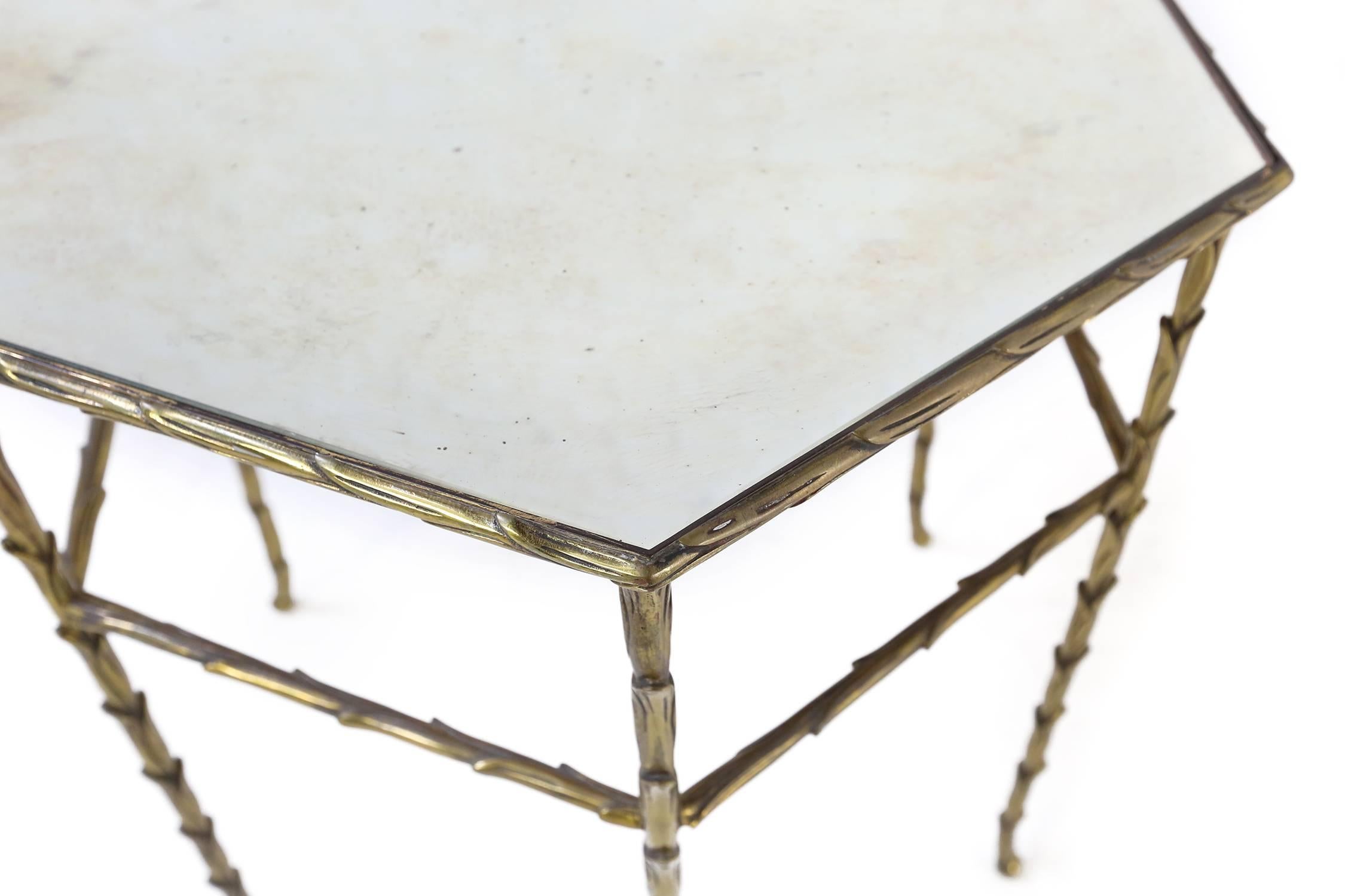 French Faux Bamboo Brass Hexagonal Table from Maison Bagues, 1950s For Sale 2