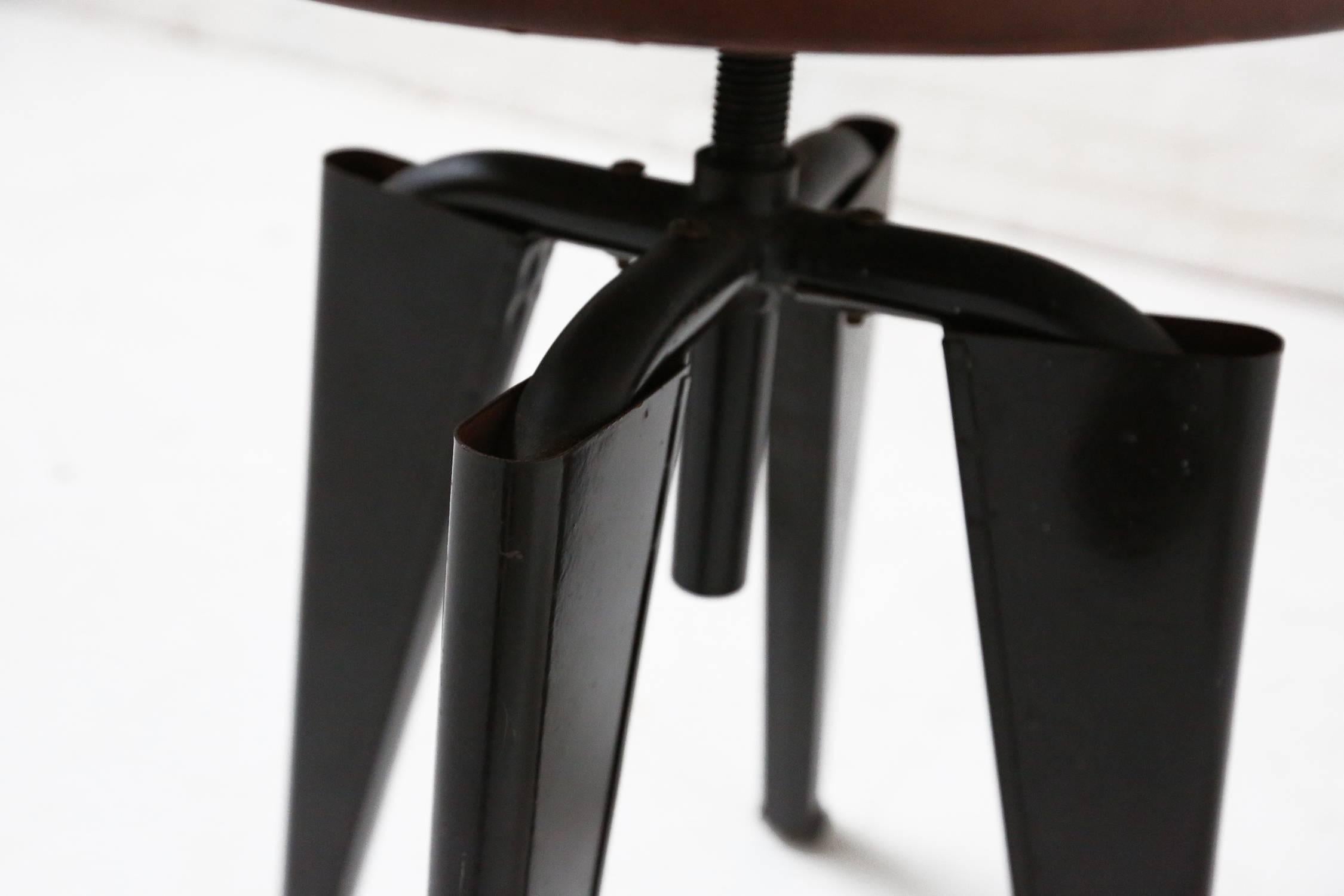 Enameled Jules Leleu, Adjustable Height Stool, circa 1945 in the Style of Prouve