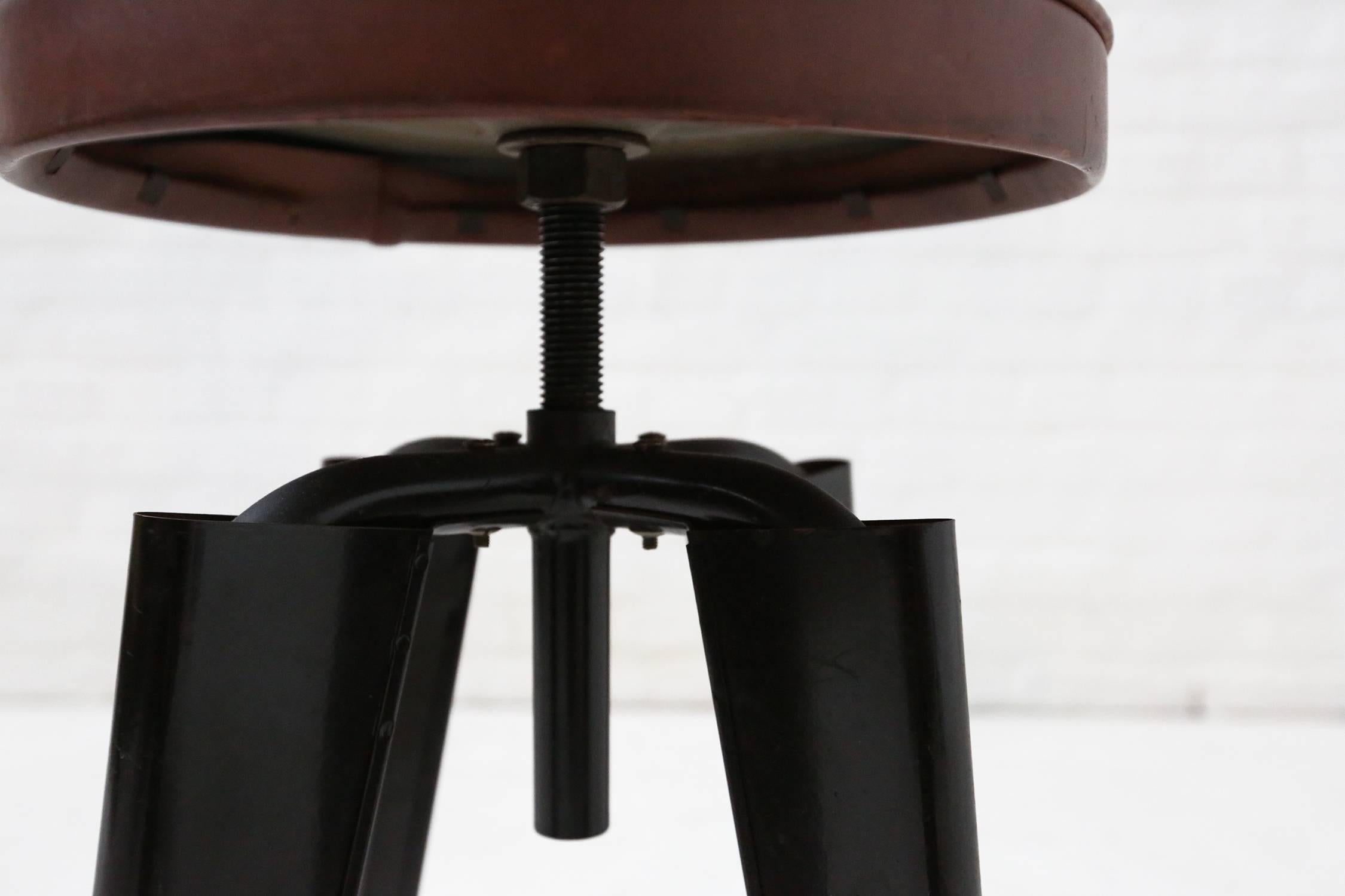 French Jules Leleu, Adjustable Height Stool, circa 1945 in the Style of Prouve