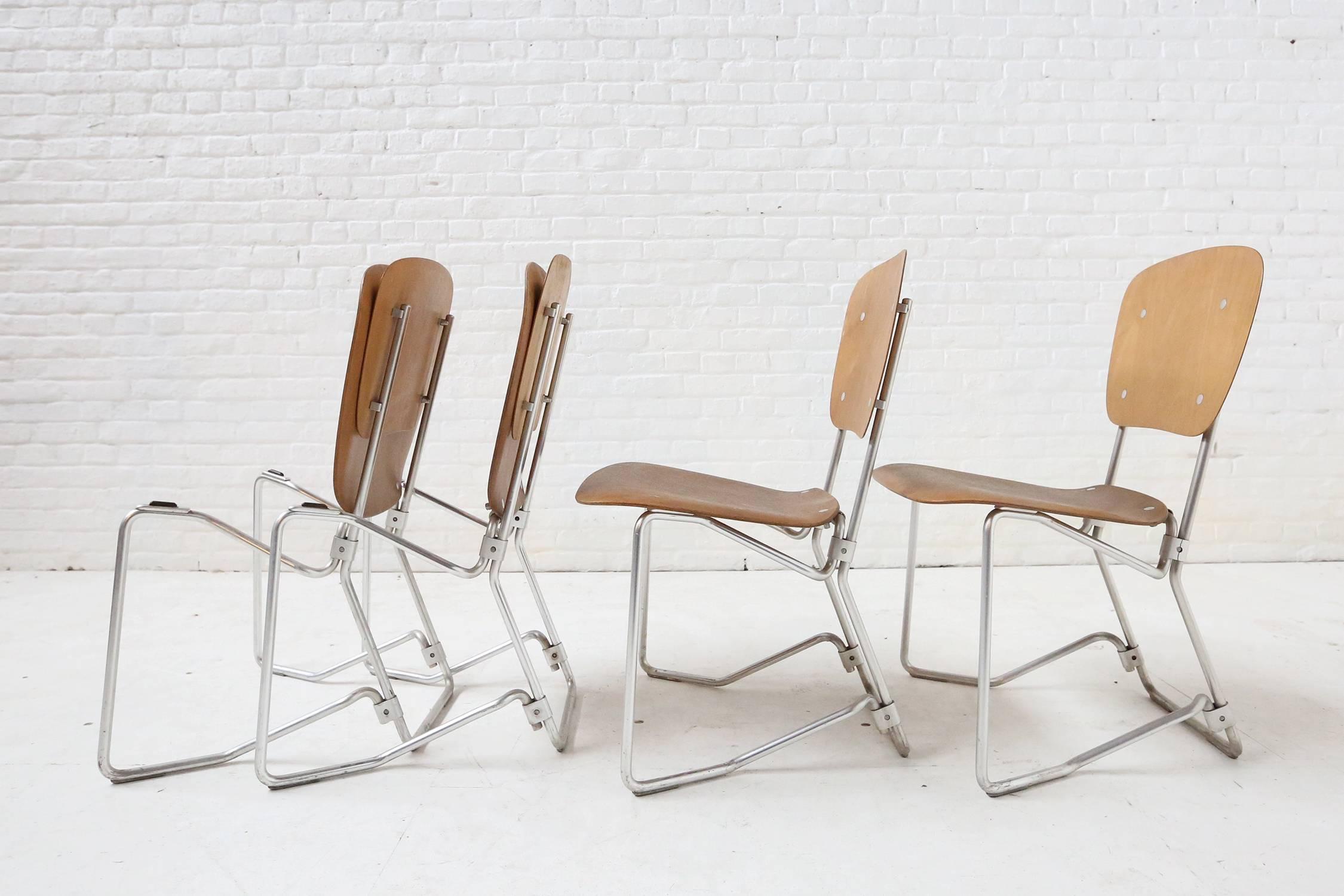 Swiss First Edition Aluflex Chairs by Armin Wirth Switzerland, 1950s For Sale