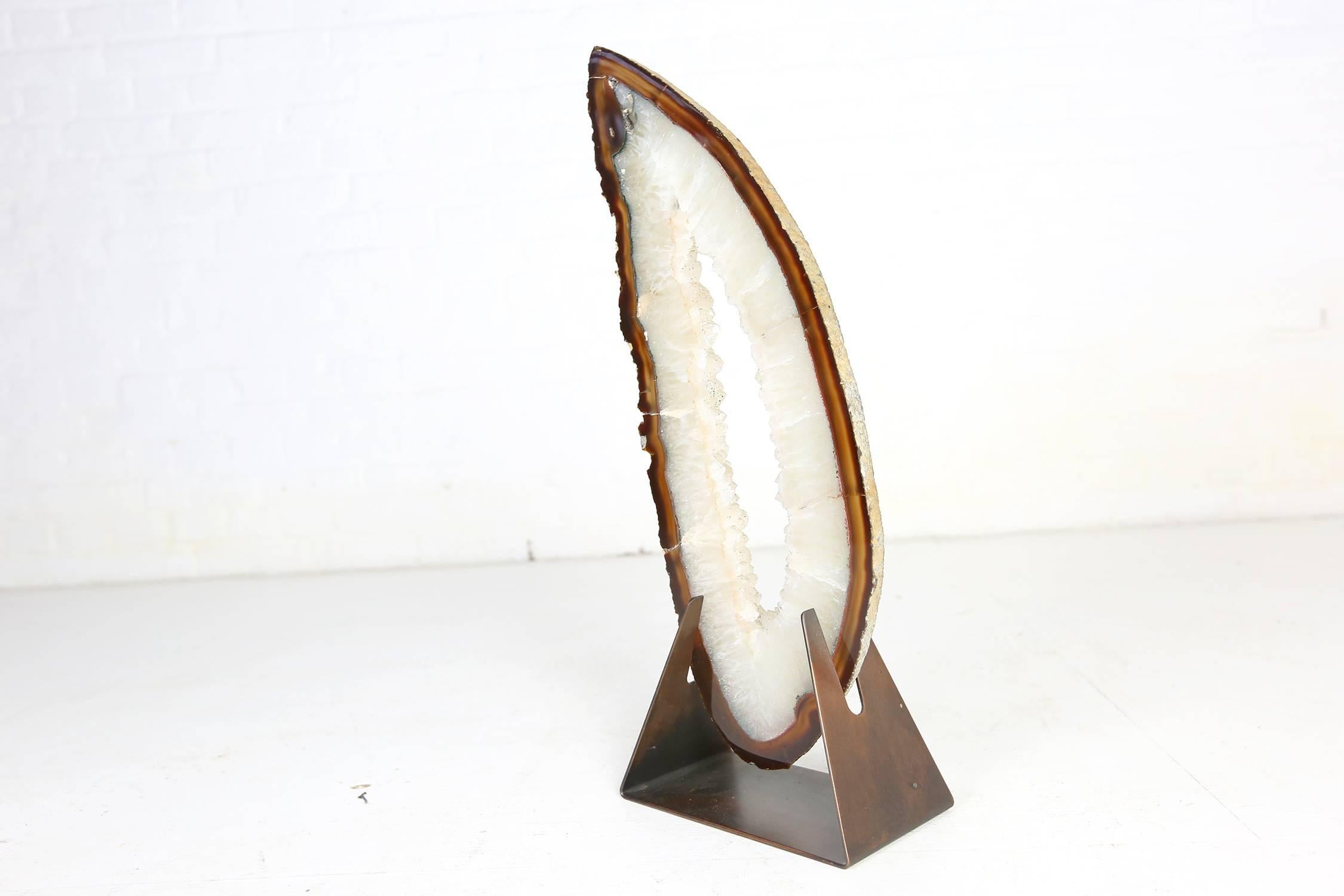 Hollywood Regency Very Large and Rare White Agate on Brass Base Attributed to Willy Daro For Sale