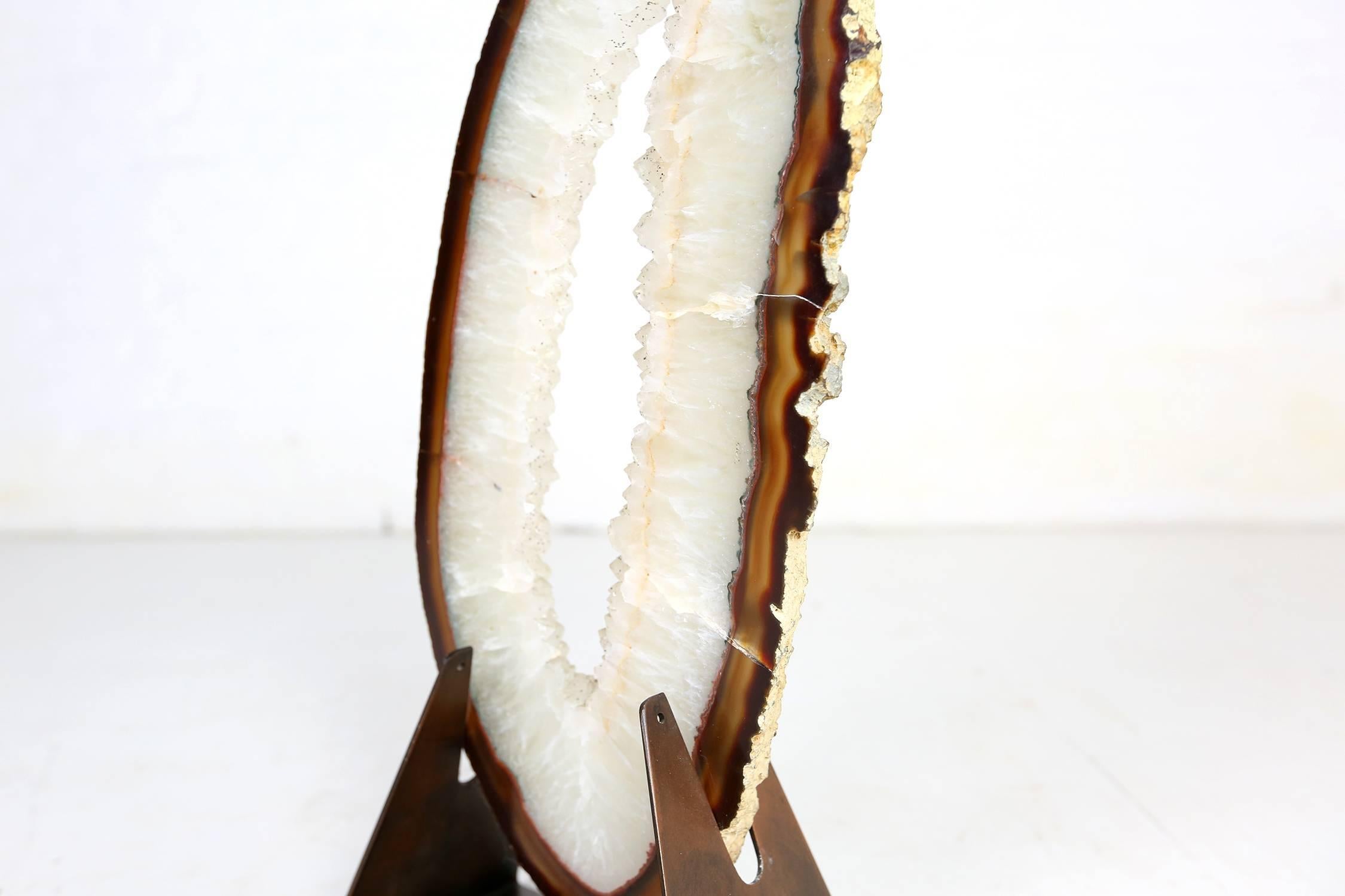 Very Large and Rare White Agate on Brass Base Attributed to Willy Daro For Sale 4