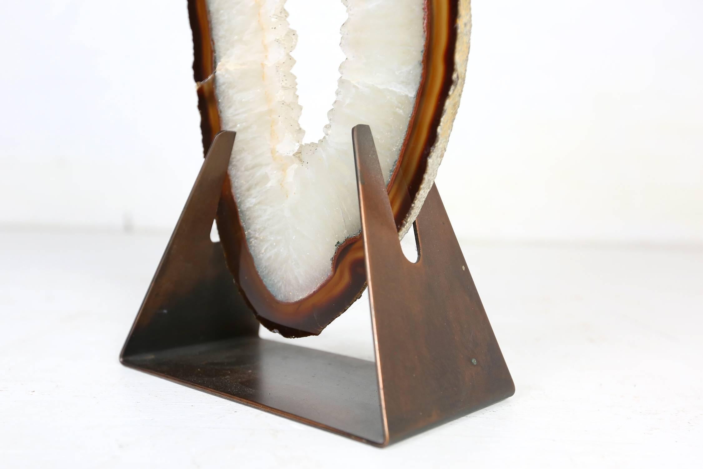 French Very Large and Rare White Agate on Brass Base Attributed to Willy Daro For Sale