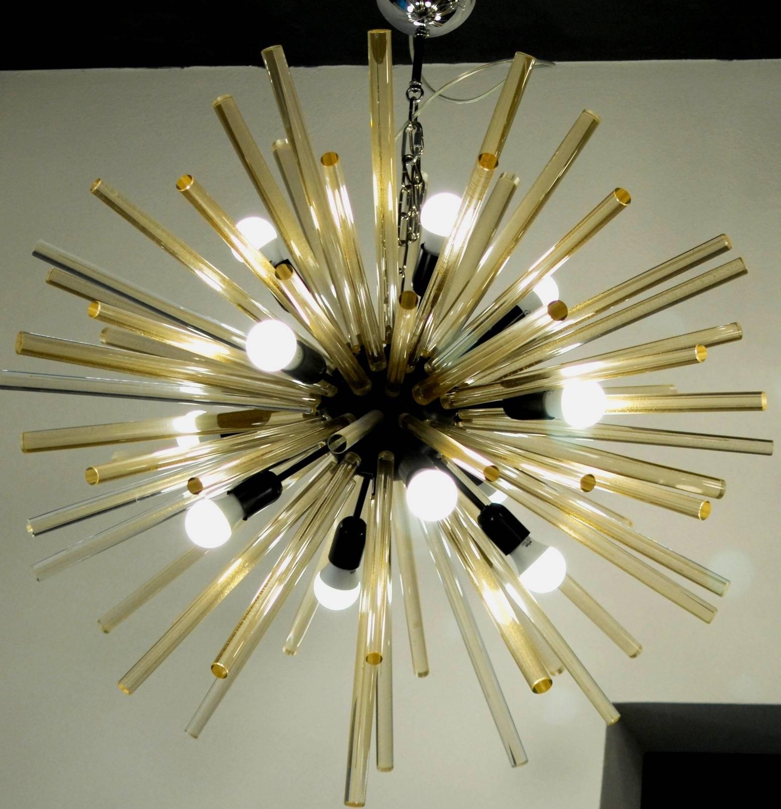 Mid-Century Sputnik Chandelier, Golden Glass Rods. Alberto Donà Furnace. Murano In Excellent Condition In Tavarnelle val di Pesa, Florence