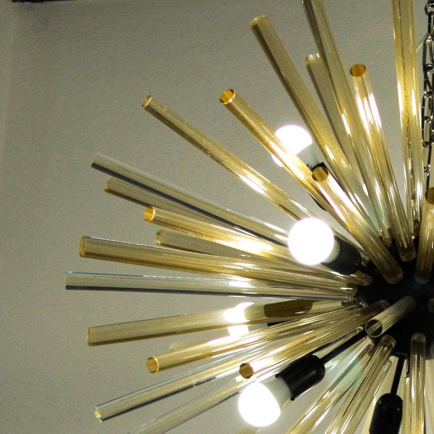 Italian Mid-Century Sputnik Chandelier, Golden Glass Rods. Alberto Donà Furnace. Murano