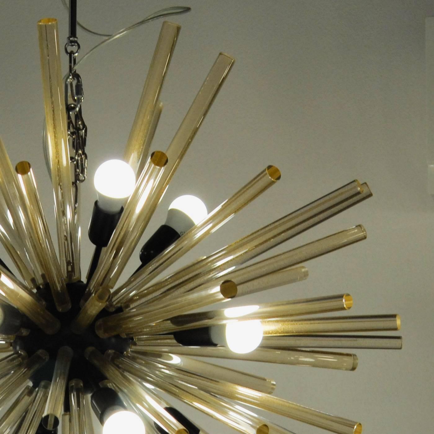 Mid-Century Modern Mid-Century Sputnik Chandelier, Golden Glass Rods. Alberto Donà Furnace. Murano