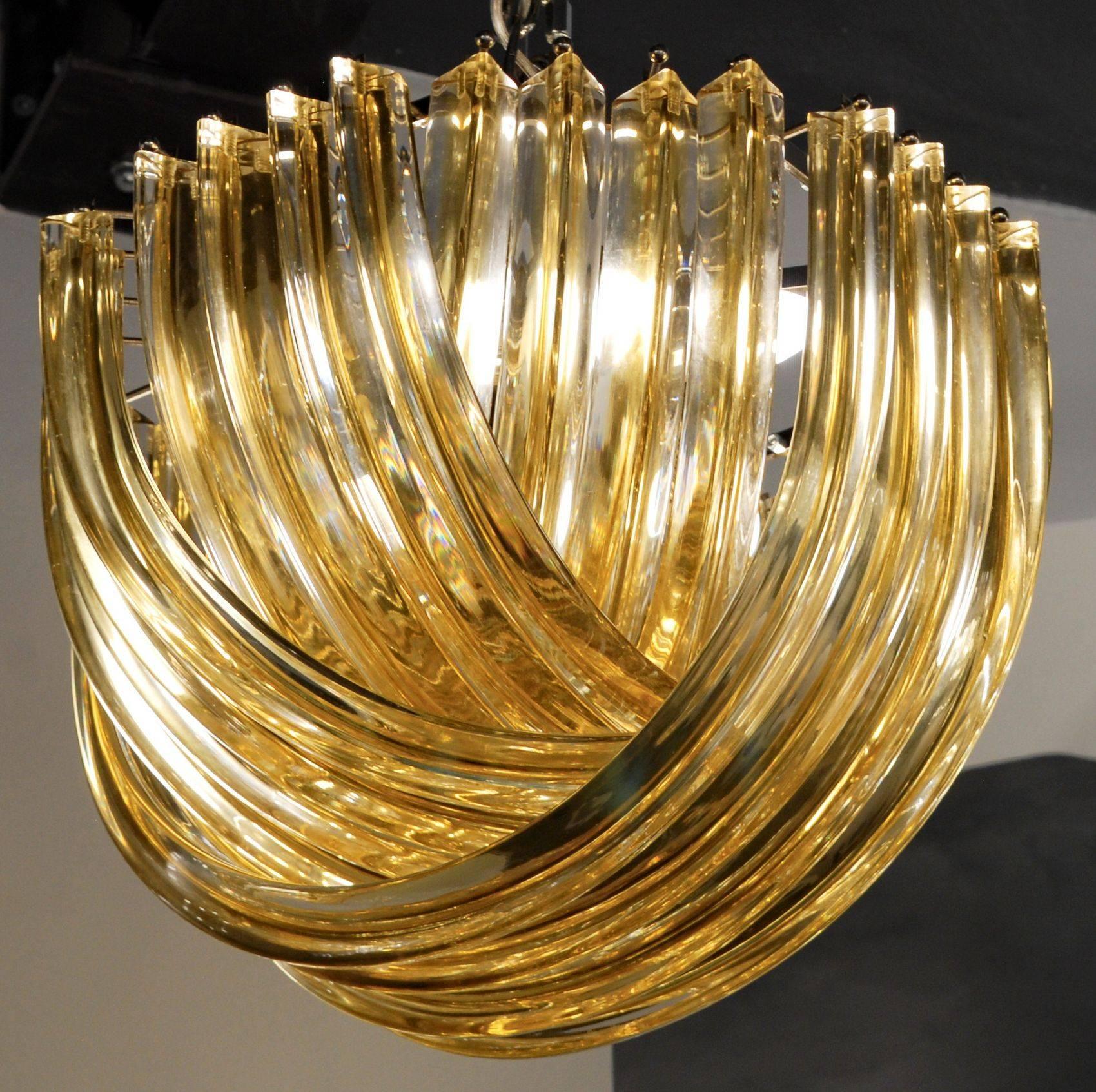 Pair of Small Curvati Chandelier, Amber Filigree, Carlo Nason, 1980s Unit price 2