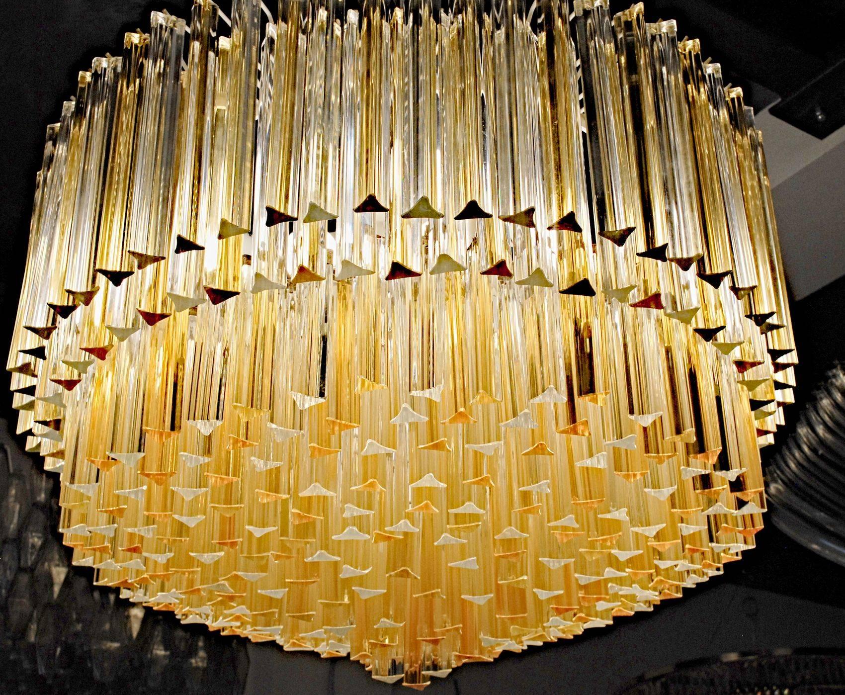 Murano Clear and Amber Glass Triedri Chandelier attributed to Venini, 1980s 3