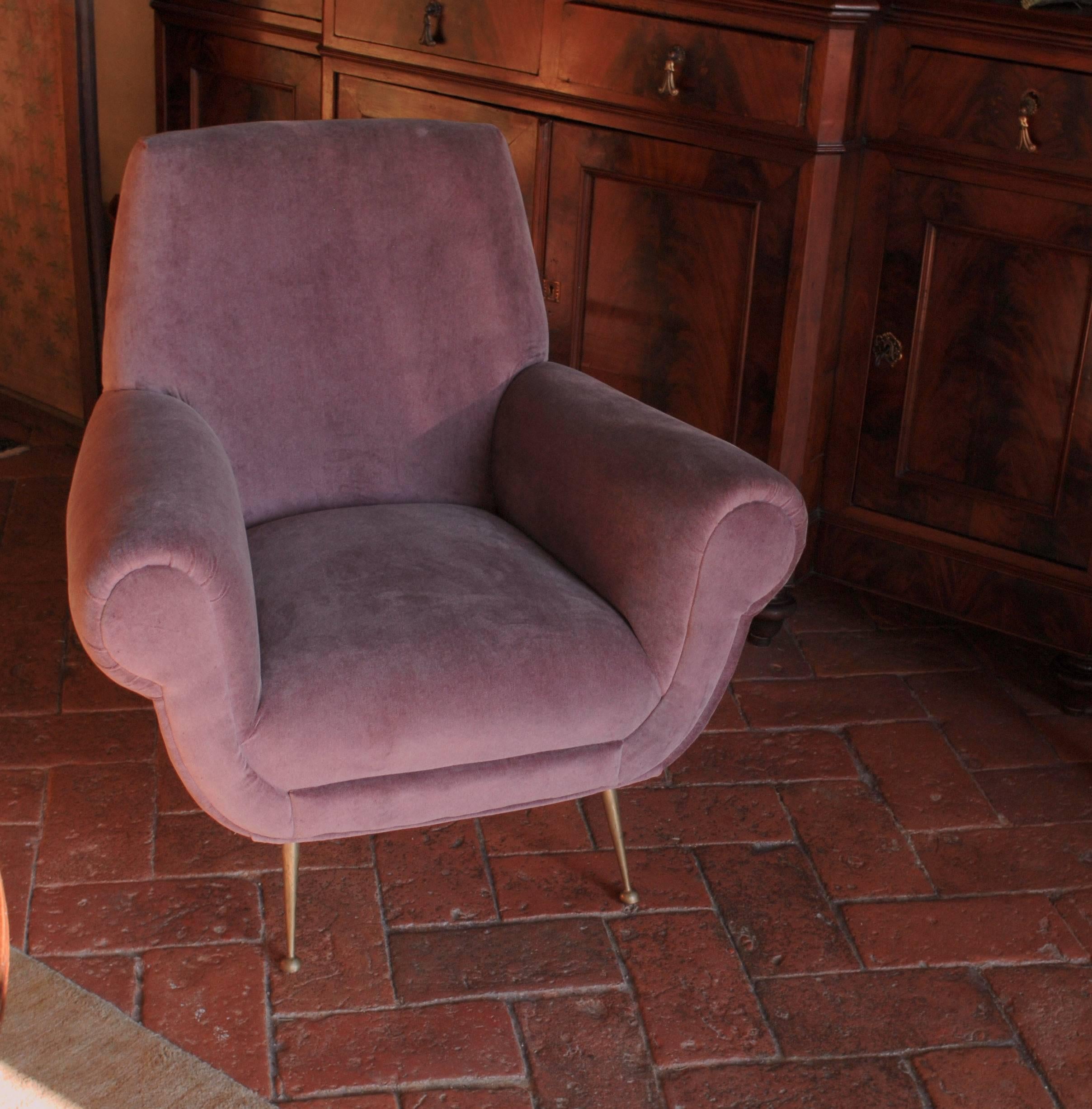 Two Armchairs, Gigi Radice for Minotti, Fully Restored, Soft Cotton Velvet 1950s 1