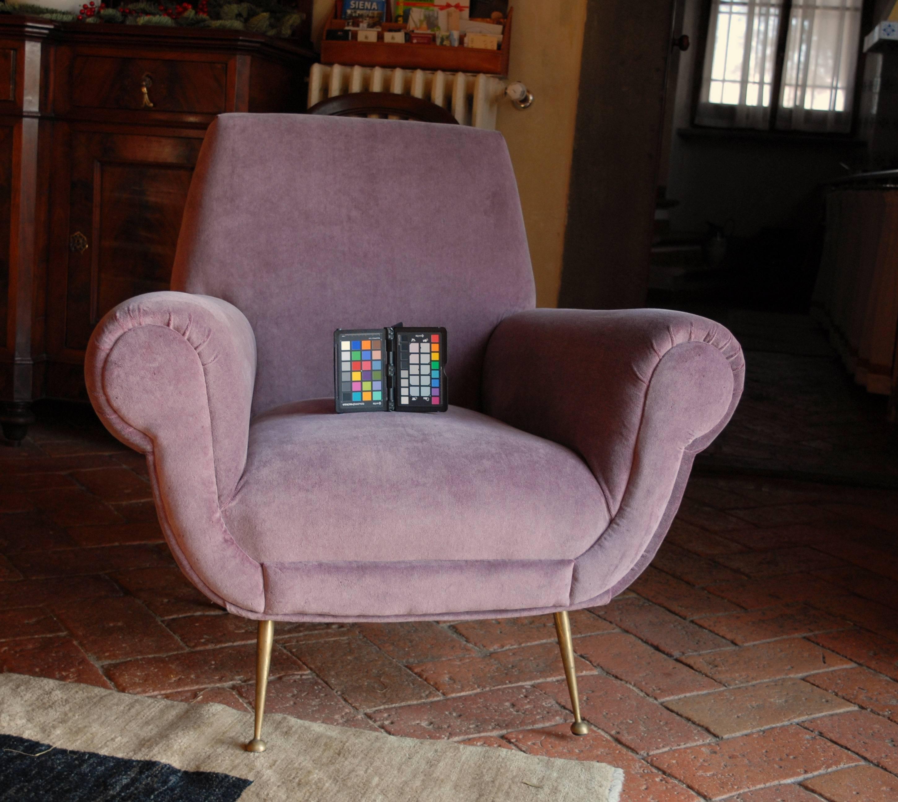 Two Armchairs, Gigi Radice for Minotti, Fully Restored, Soft Cotton Velvet 1950s 4