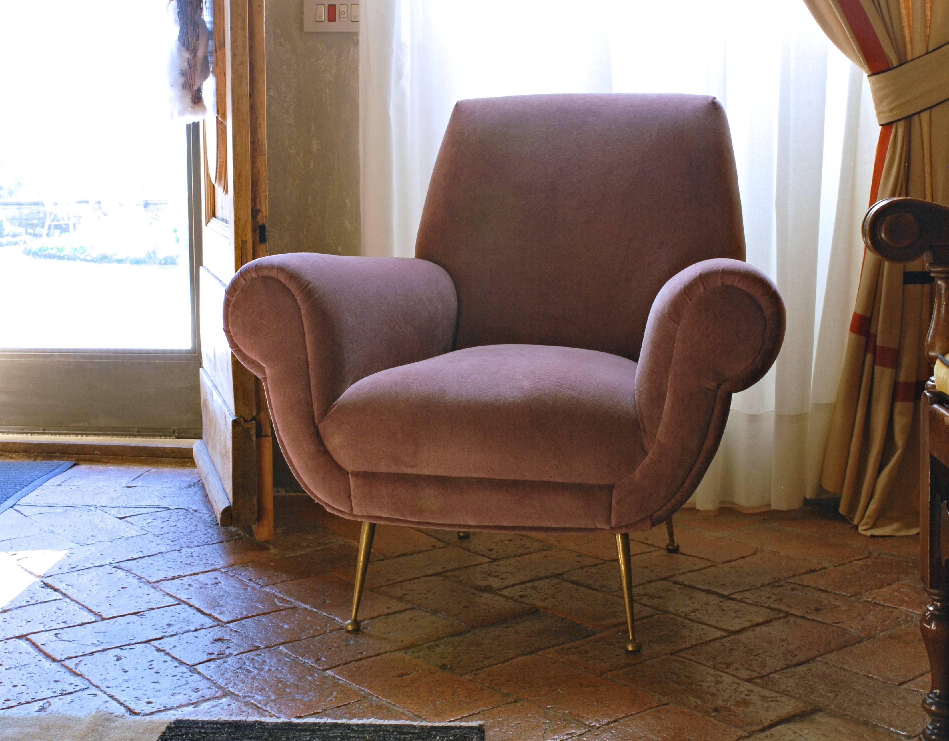 Mid-Century Modern Two Armchairs, Gigi Radice for Minotti, Fully Restored, Soft Cotton Velvet 1950s