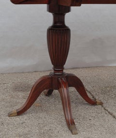 Mahogany Regency Revival Two Pillars Oval Dining Table, Glass Top, Cantu, 1950s