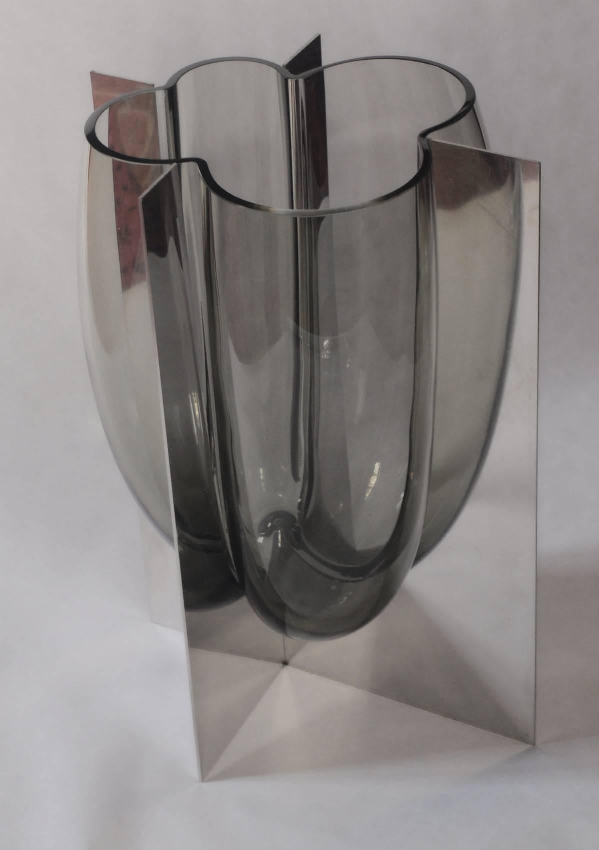 20th Century Carlo Nason, Vase in Stainless Steel and Gray Acciaio
