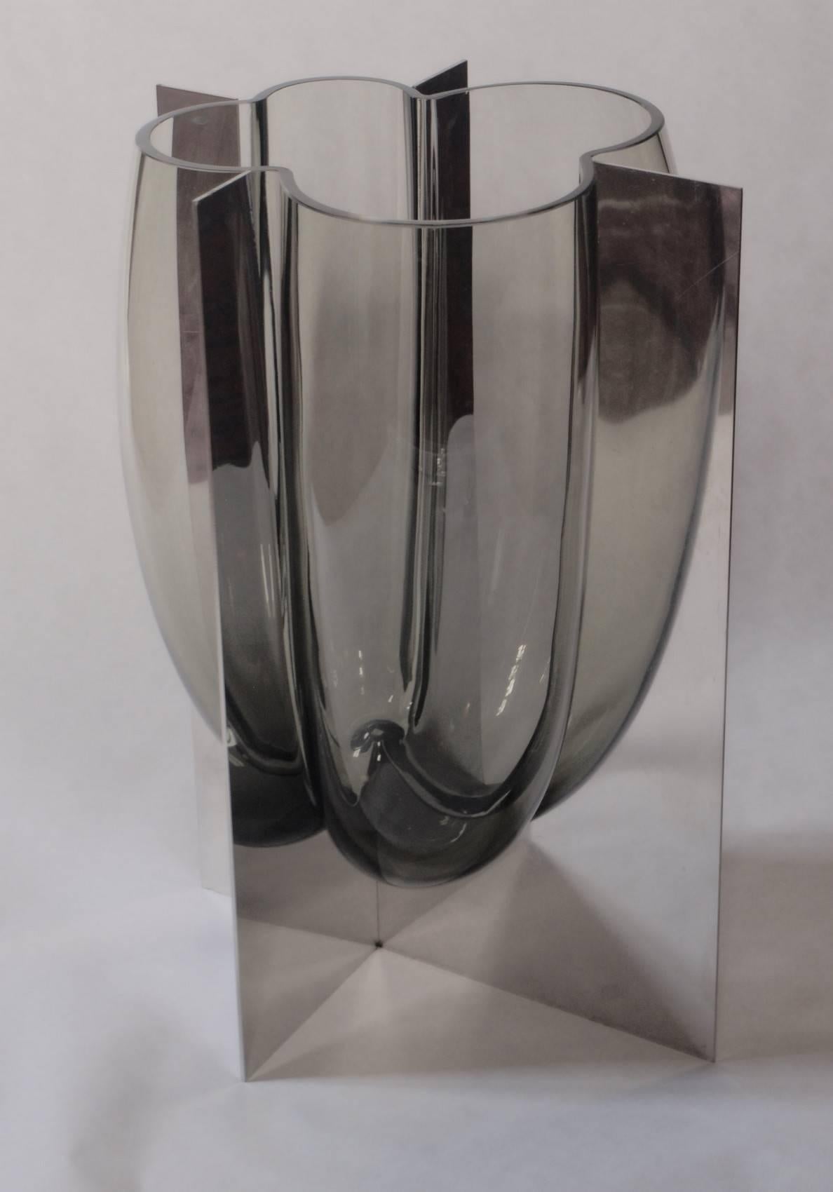 Carlo Nason, Vase in Stainless Steel and Gray Acciaio In Good Condition In Tavarnelle val di Pesa, Florence