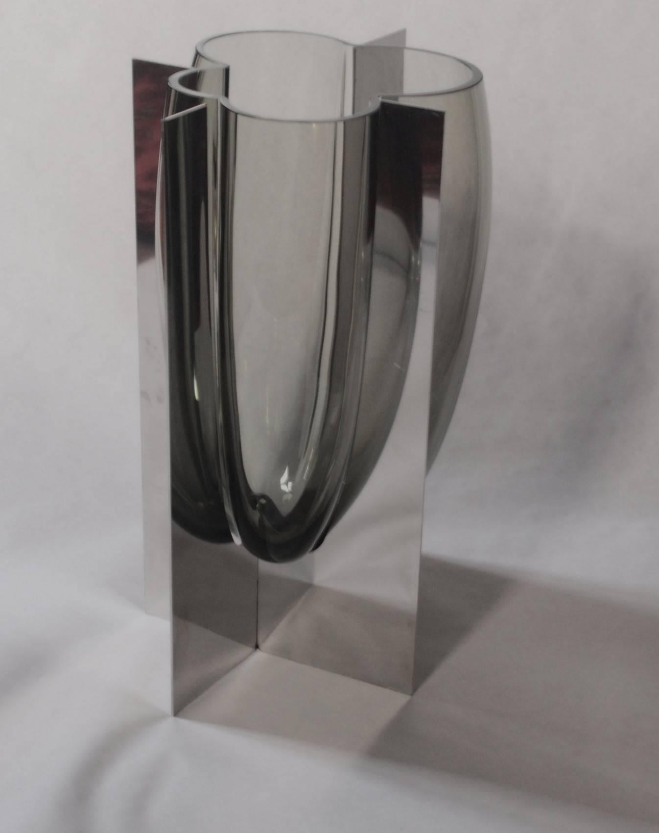 Carlo Nason, Vase in Stainless Steel and Gray Acciaio 1
