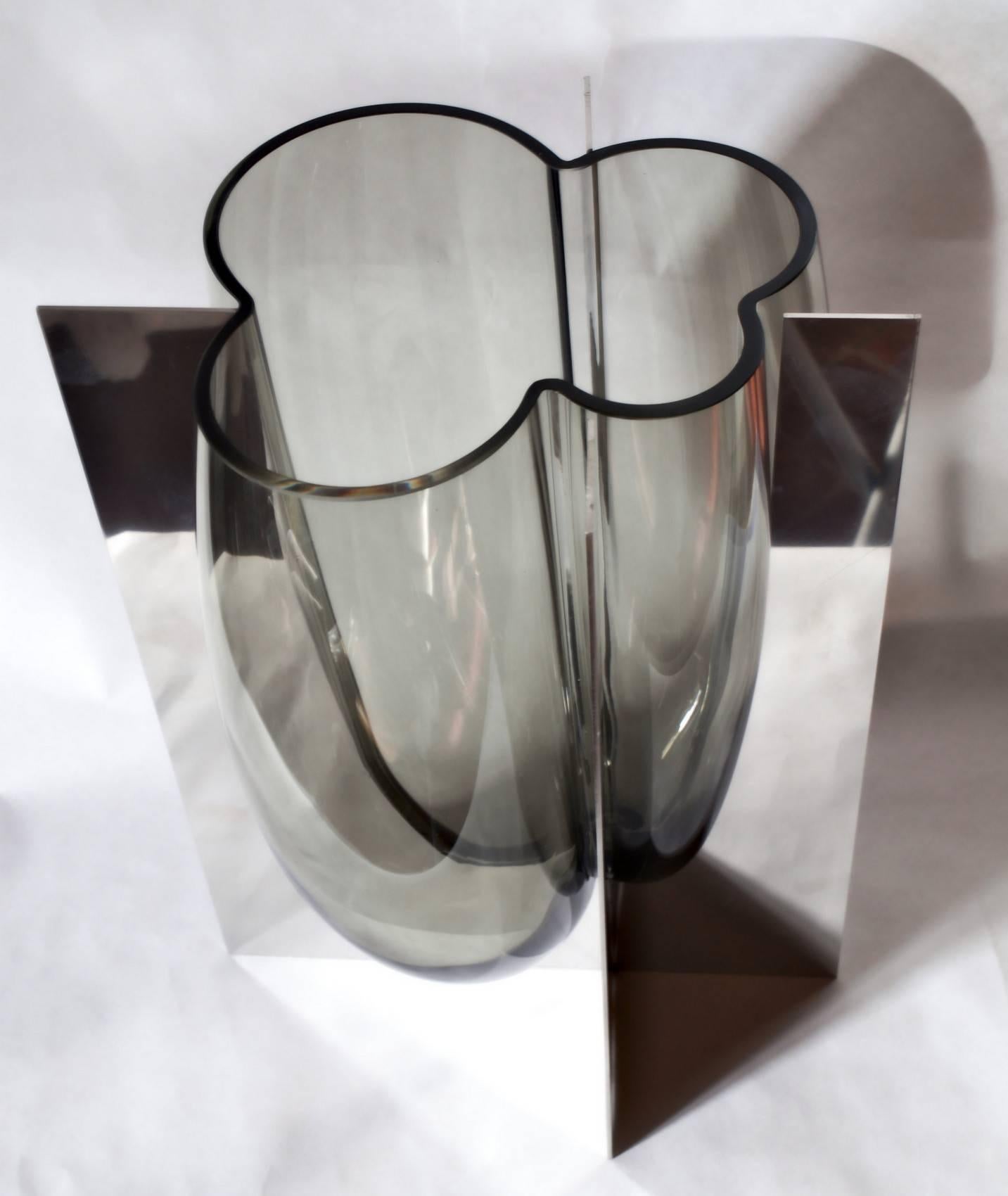 Italian Carlo Nason, Vase in Stainless Steel and Gray Acciaio