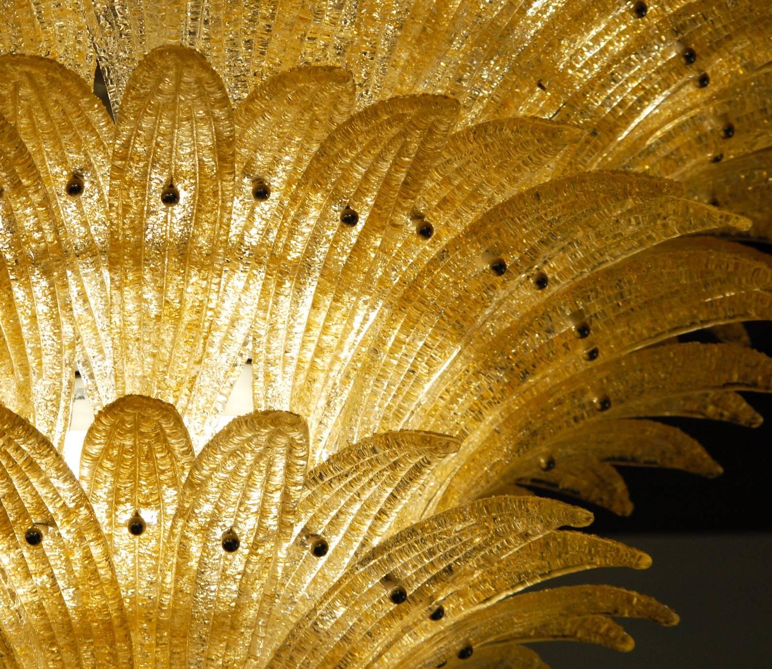 Hand-Crafted Large Palmette Chandelier, Four Tiers, Murano amber, in the Style of Barovier