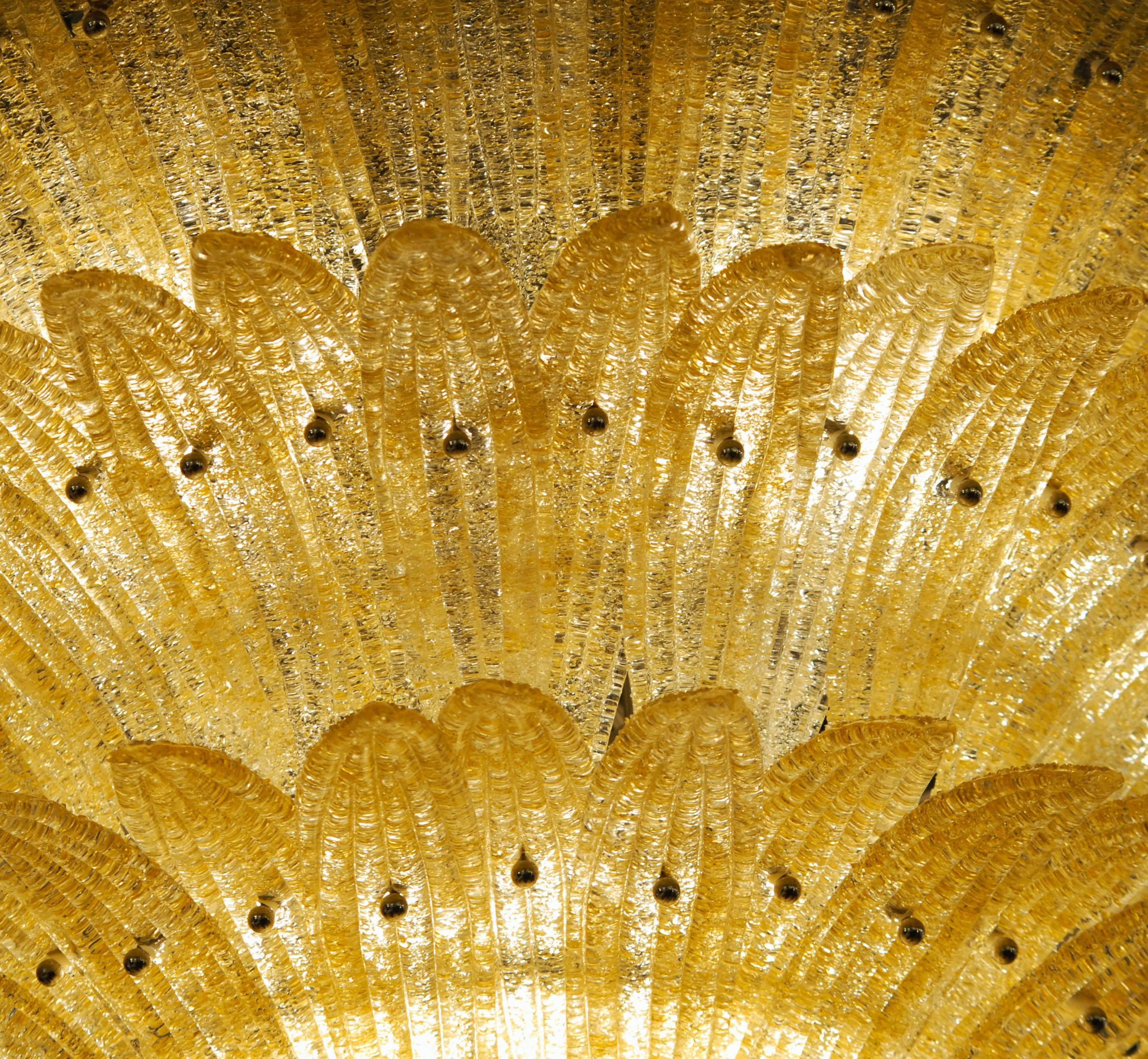 Large Palmette Chandelier, Four Tiers, Murano amber, in the Style of Barovier In Good Condition In Tavarnelle val di Pesa, Florence