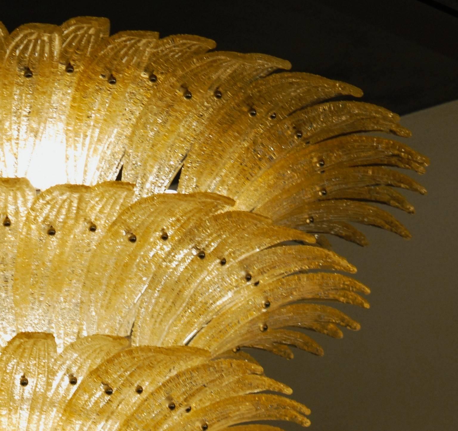 Murano Glass Large Palmette Chandelier, Four Tiers, Murano amber, in the Style of Barovier
