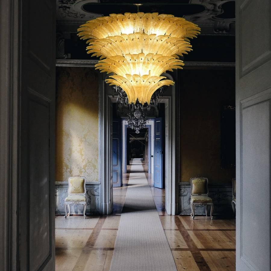 Large Palmette Chandelier, Four Tiers, Murano amber, in the Style of Barovier 2