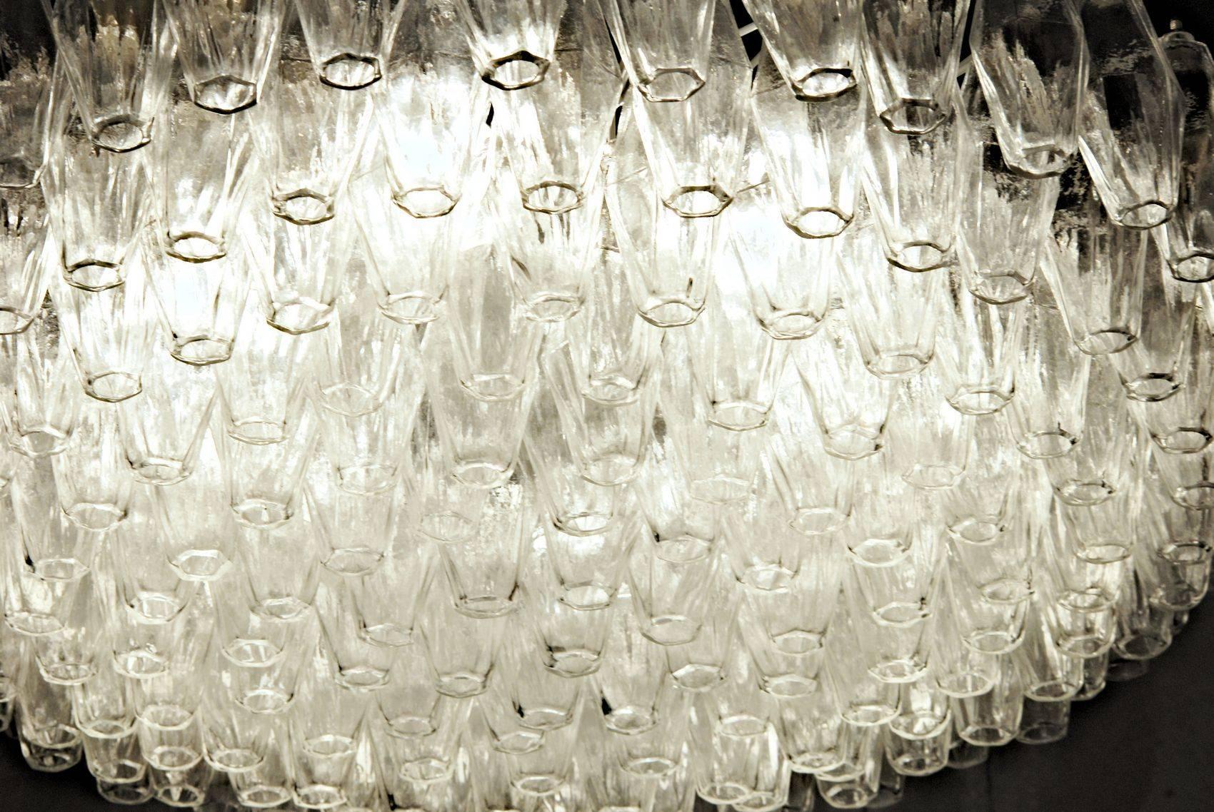 Murano Glass Mid-century Poliedri Chandelier, Clear, Murano Made