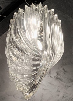 Carlo Nason Certified, Pair of Midcentury Curvati Chandeliers Clear Triedri 1980