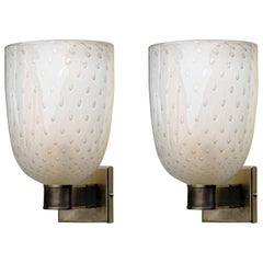 Two Pair of Art Deco Sconces, Brass Hardware and Gold Leaf Baloton, Venini Style
