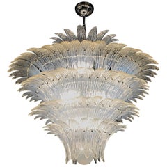 Large Palmette Opaline Murano Chandelier, Barovier Style, Baloton Sphere Finial