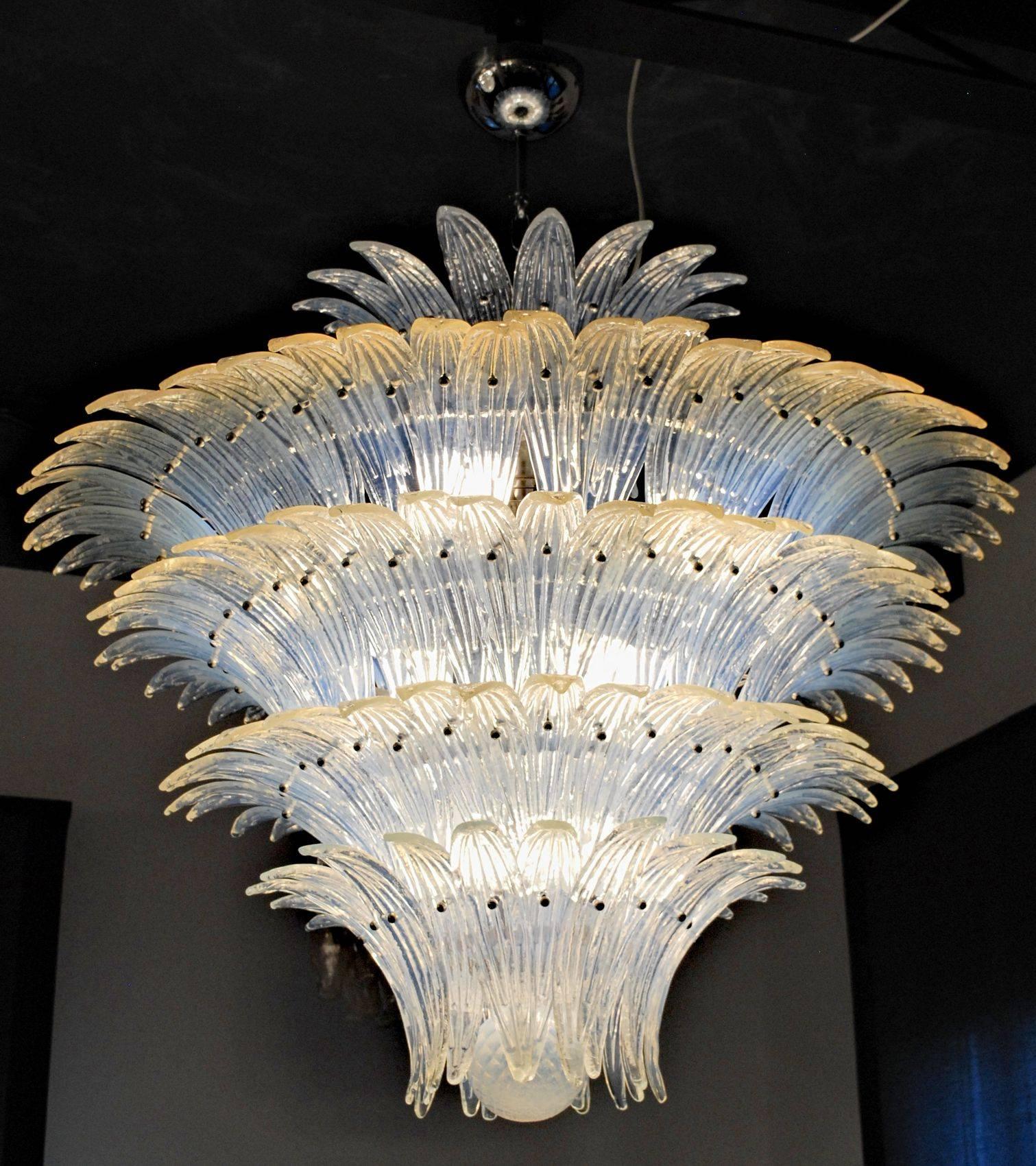 Hand-Crafted Large Palmette Opaline Murano Chandelier, Barovier Style, Baloton Sphere Finial