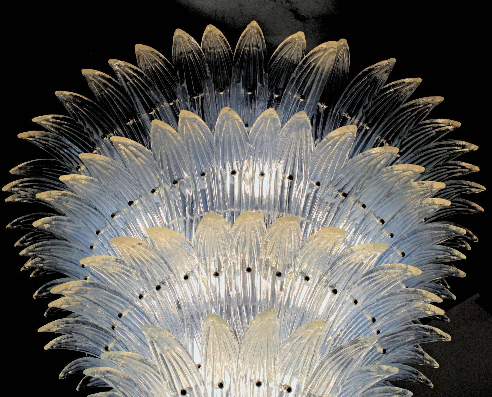 Large Palmette Opaline Murano Chandelier, Barovier Style, Baloton Sphere Finial (Opalglas)