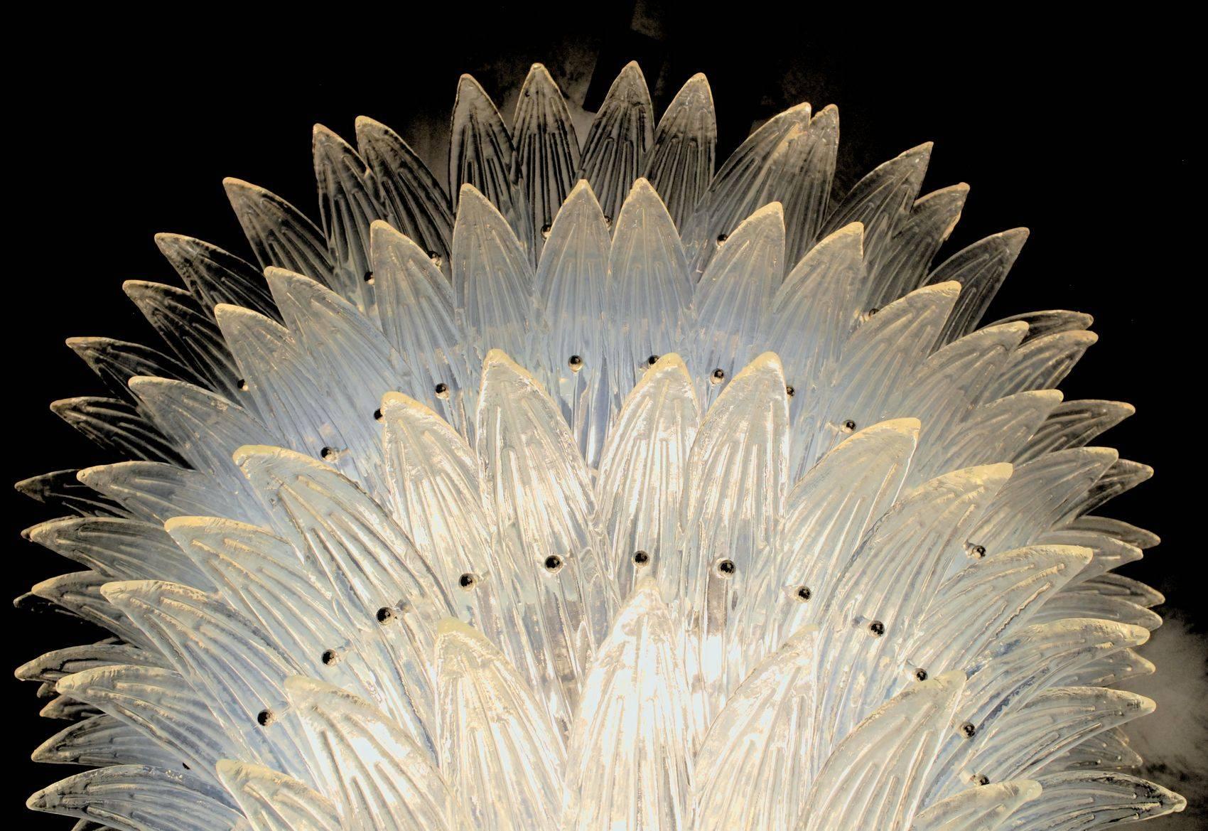 Large Palmette Opaline Murano Chandelier, Barovier Style, Baloton Sphere Finial 2