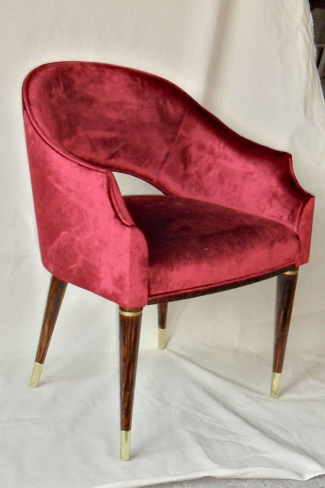 Mid-Century Modern Set of 6 Red Velvet Armchairs, Midcentury Style, Luxury Details, Italia